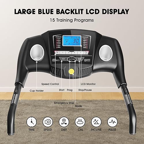 Miniatura 3 de Cinta de correr con inclinación manual de 3 niveles para uso doméstico, máquina eléctrica plegable de 17 pulgadas de ancho, 1.5 HP8.5 MPH con 15