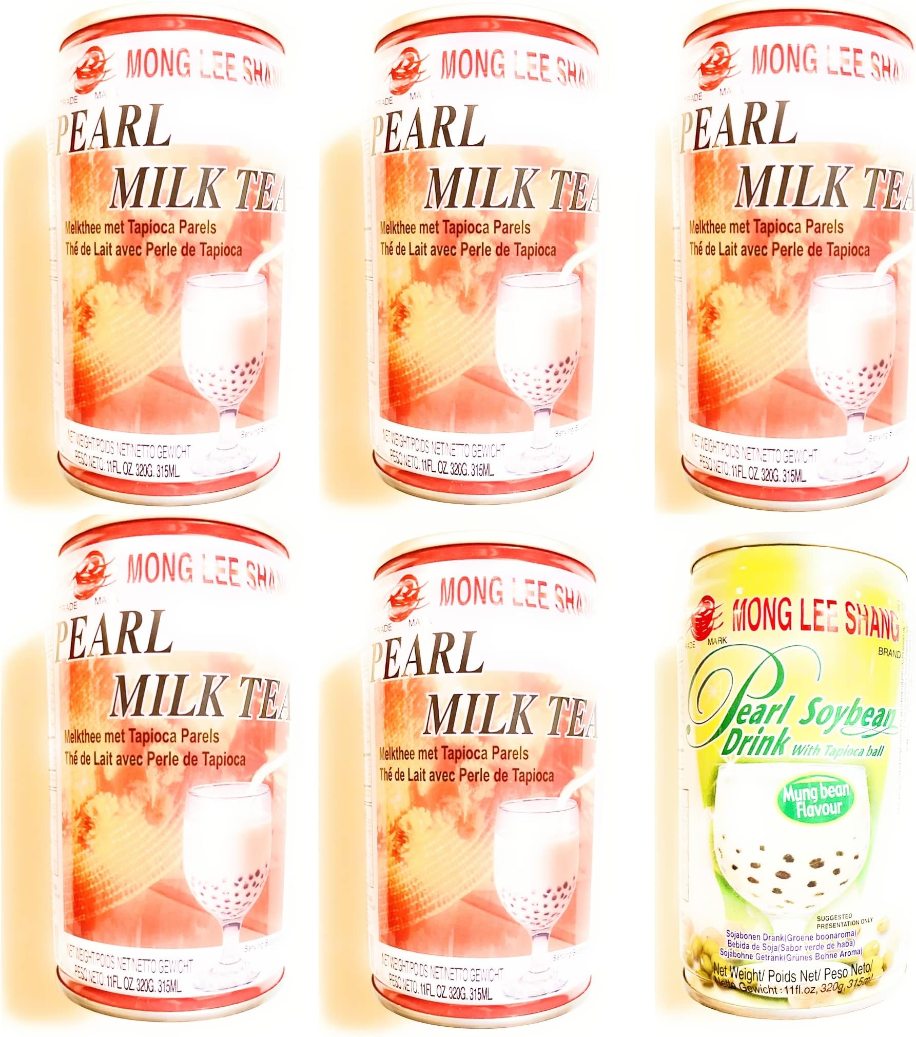 5 Cans Mong Lee Shang Pearl Milk Tea And 1 Can Pearl Soybean Drink With Tapioca Ball (11 Fl Oz Each Can)