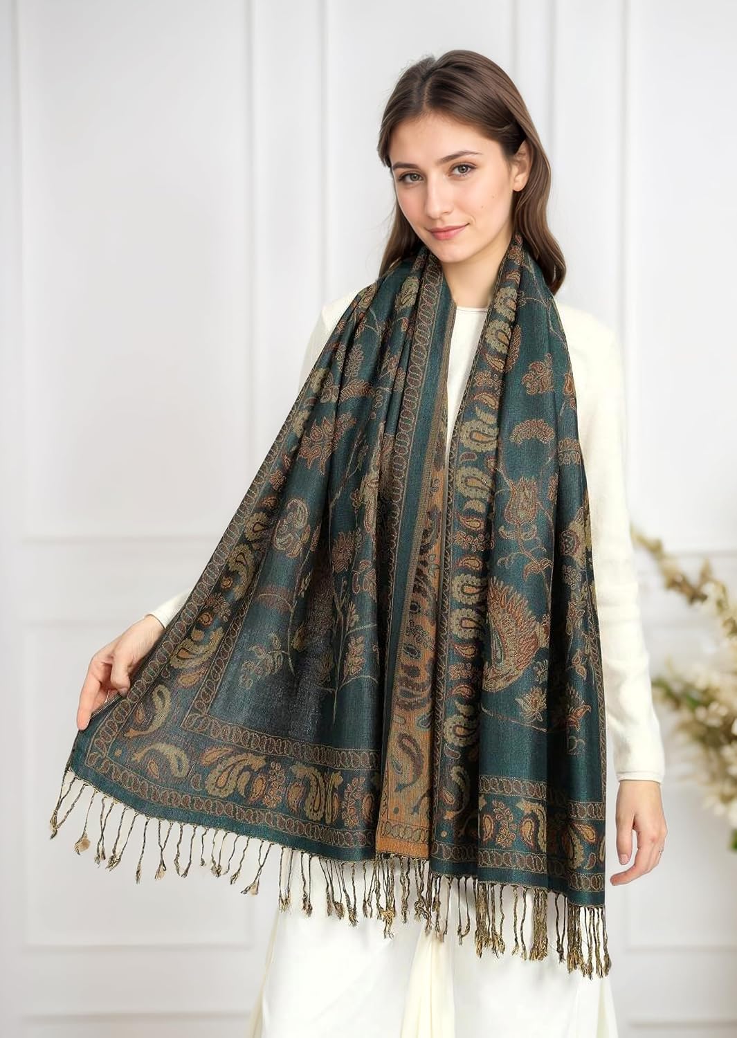 Achillea Reversible Festival Pashmina Rave Scarf, Shawls and Wraps for Evening Dress, Indian Scarves for Women - Image 3