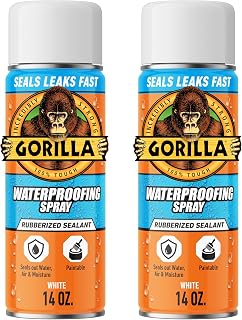 Gorilla Waterproof Patch & Seal Rubberized Sealant Spray, White, 14 Ounce (Pack of 2) - Seals Out Water, Air, and Moisture