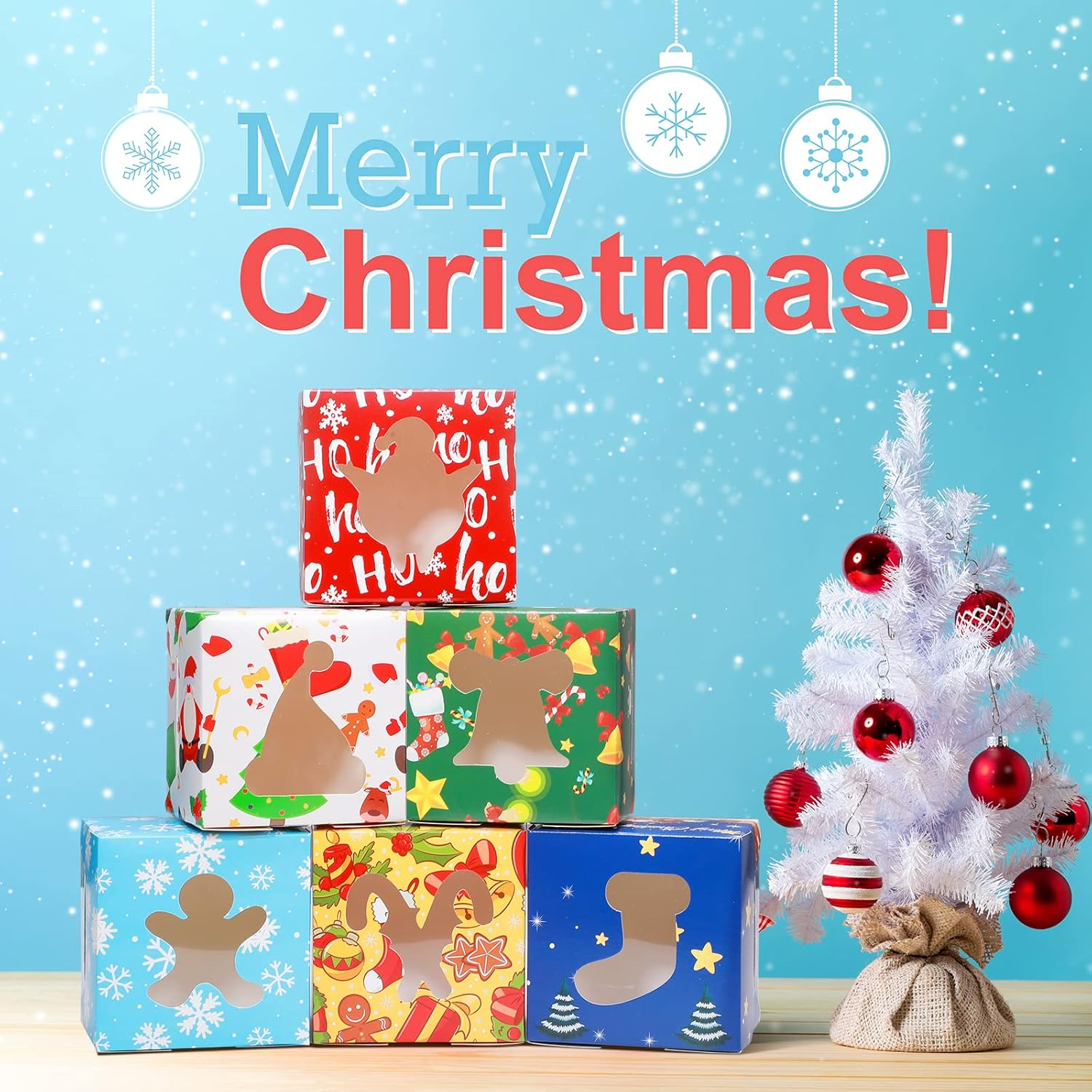 36 Pack Christmas Cookie Boxes with Window 4 x 4 x 3 Inches Christmas Bakery Boxes Treat Boxes Christmas Dessert Boxes Cookie Packaging for Pastries Cupcakes Doughnut Candy Holiday Gift Party Favor : Industrial & Scientific