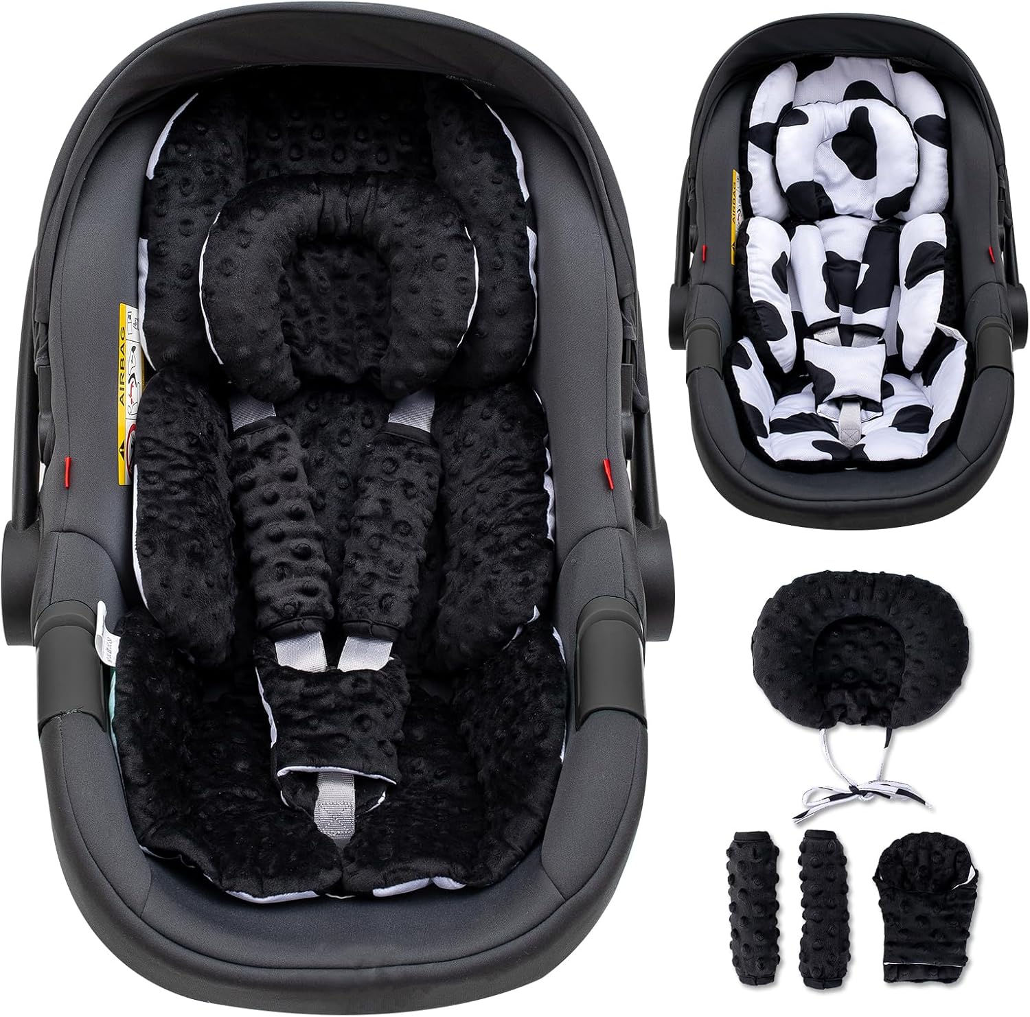 Infant Car Seat Insert with Extra Headrest for Preemie to Toddler, Adjustable Baby Car Seat Head Support with Shoulder Pads, Breathable Air Mesh & Mink Dot Newborn Carseat Insert