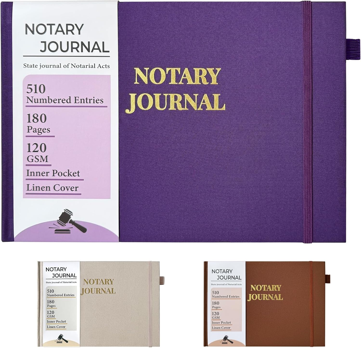 Notary Journal Log Book, Linen Notary Book with 510 Record Entries, Notary Log Books Notarial Public Journal for Notarial Acts, Notary Supplies with Privacy Guard, 120gsm Thick Paper, 10″x7″ (Purple)