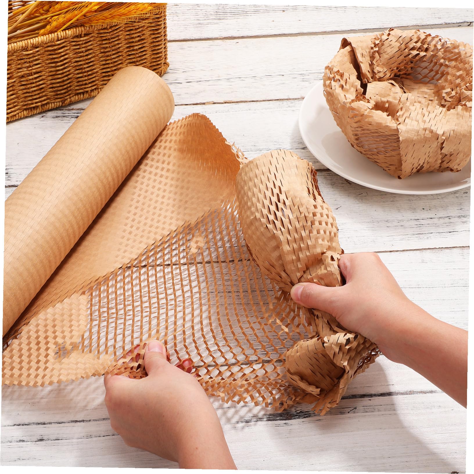 Papier de Remplissage en Nid D'abeille 1 Rouleau Kraft Pliable Robuste | Emballage pour Assiettes et Vaisselle, Usage Colis, Format Rouleau Unique
