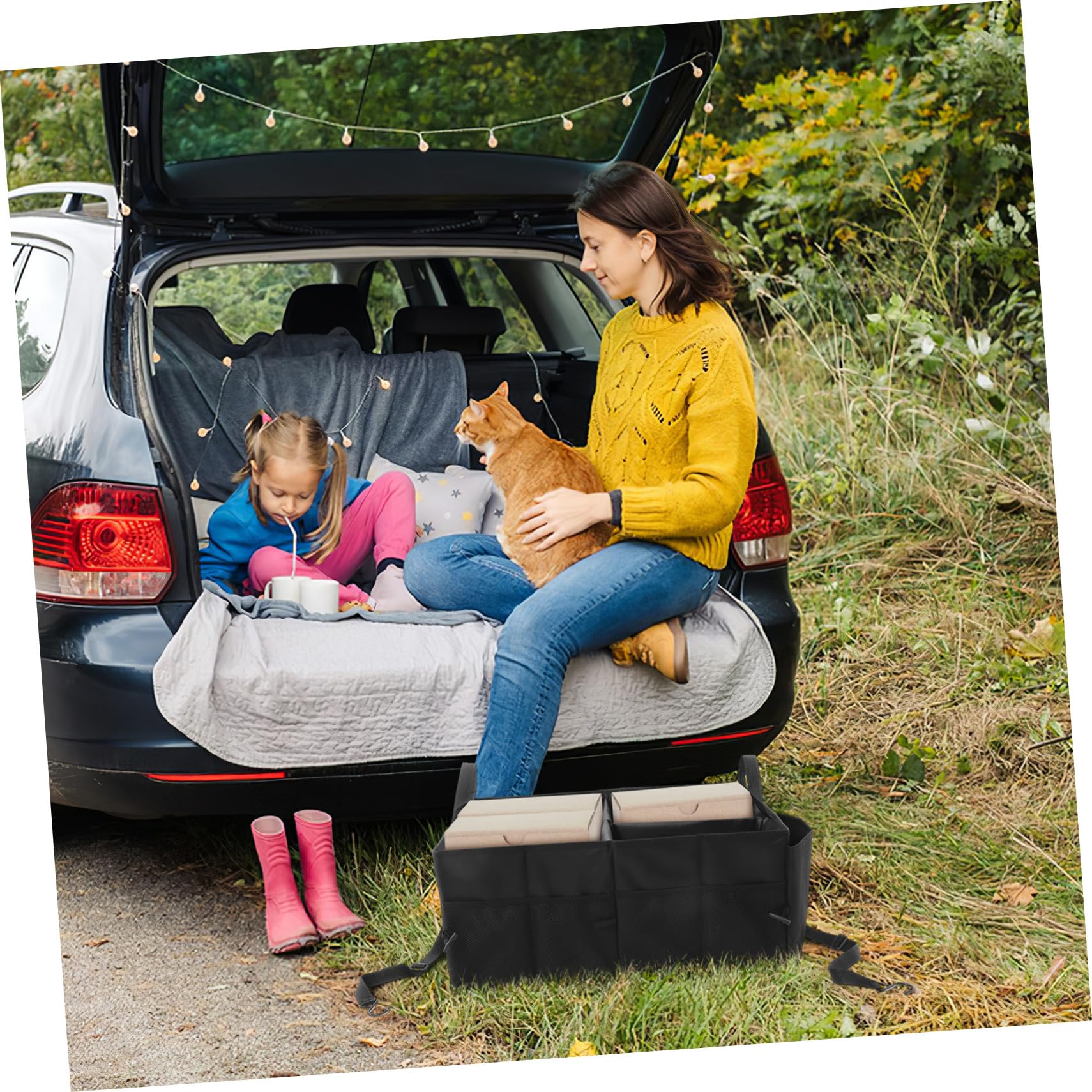 Organizer Baule Auto Multi-scomparto in Poliestere Maniglie Rinforzate e Scomparti Divisi per Riporre Bagagli e Organizzatore Veicolo