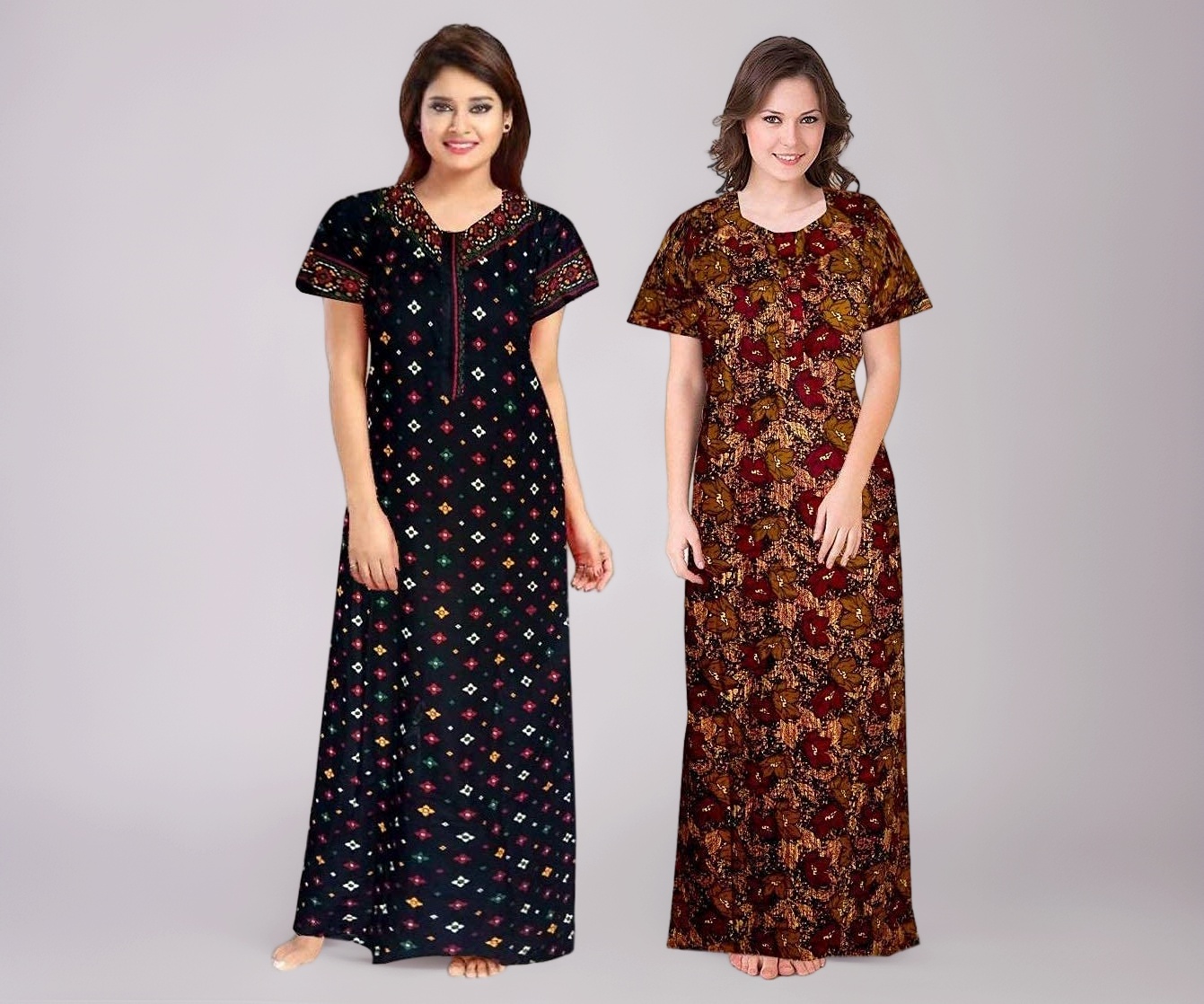 PNAEONG Women's Cotton Printed Nighty Night Gown Maxi Free Size (Pack - Image 1