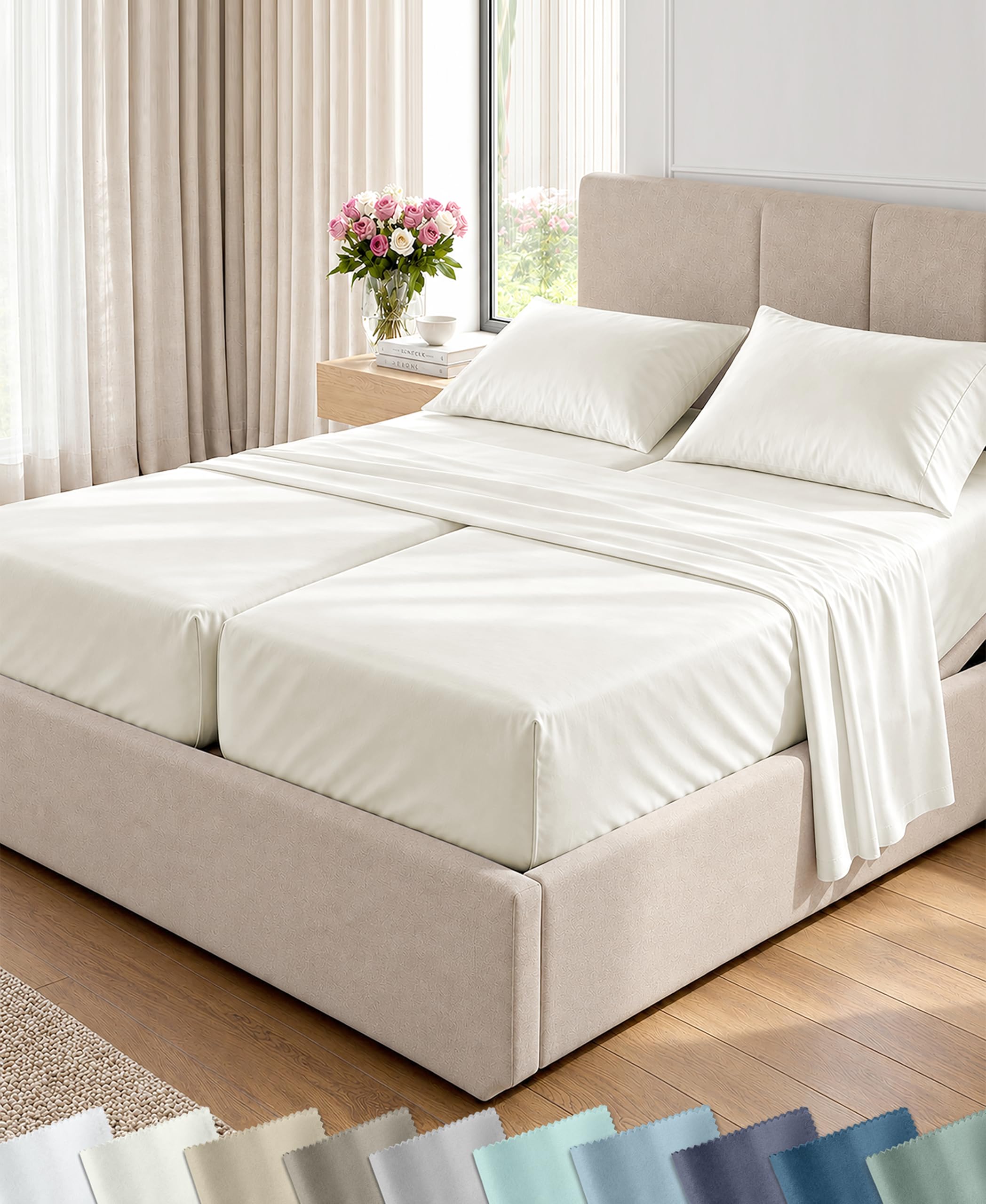 California Design Den 100% Cotton Sateen Split King Sheets Set, 5 Pcs