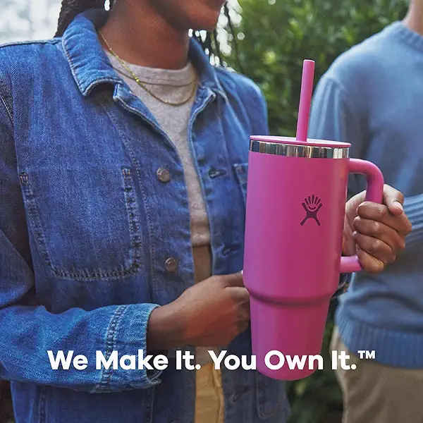 Hydro Flask 40 Oz Travel Tumbler with Handle, Lid and Straw - Insulated Stainless Steel in 40 Oz Aloe Green 12