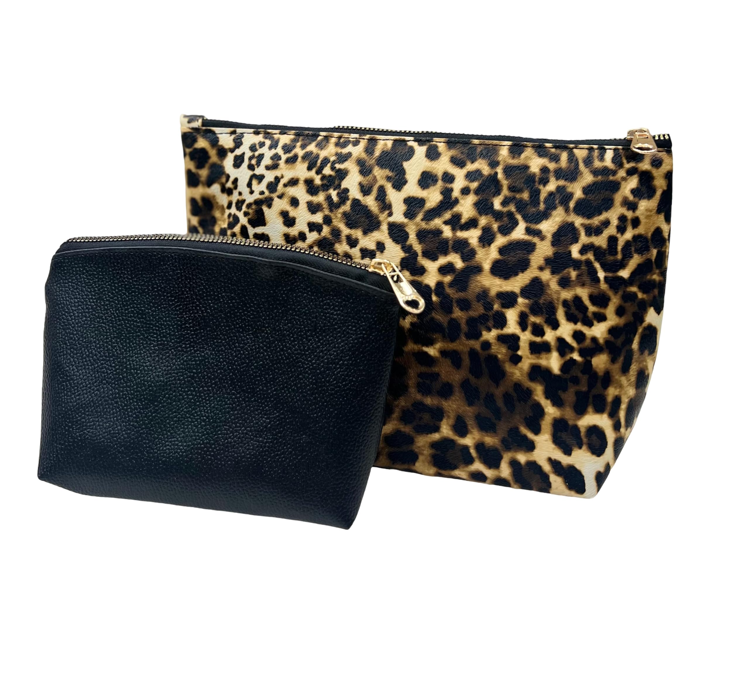 Combo of Yellow Leopard Print and Black Cosmetic Pouch-image-1