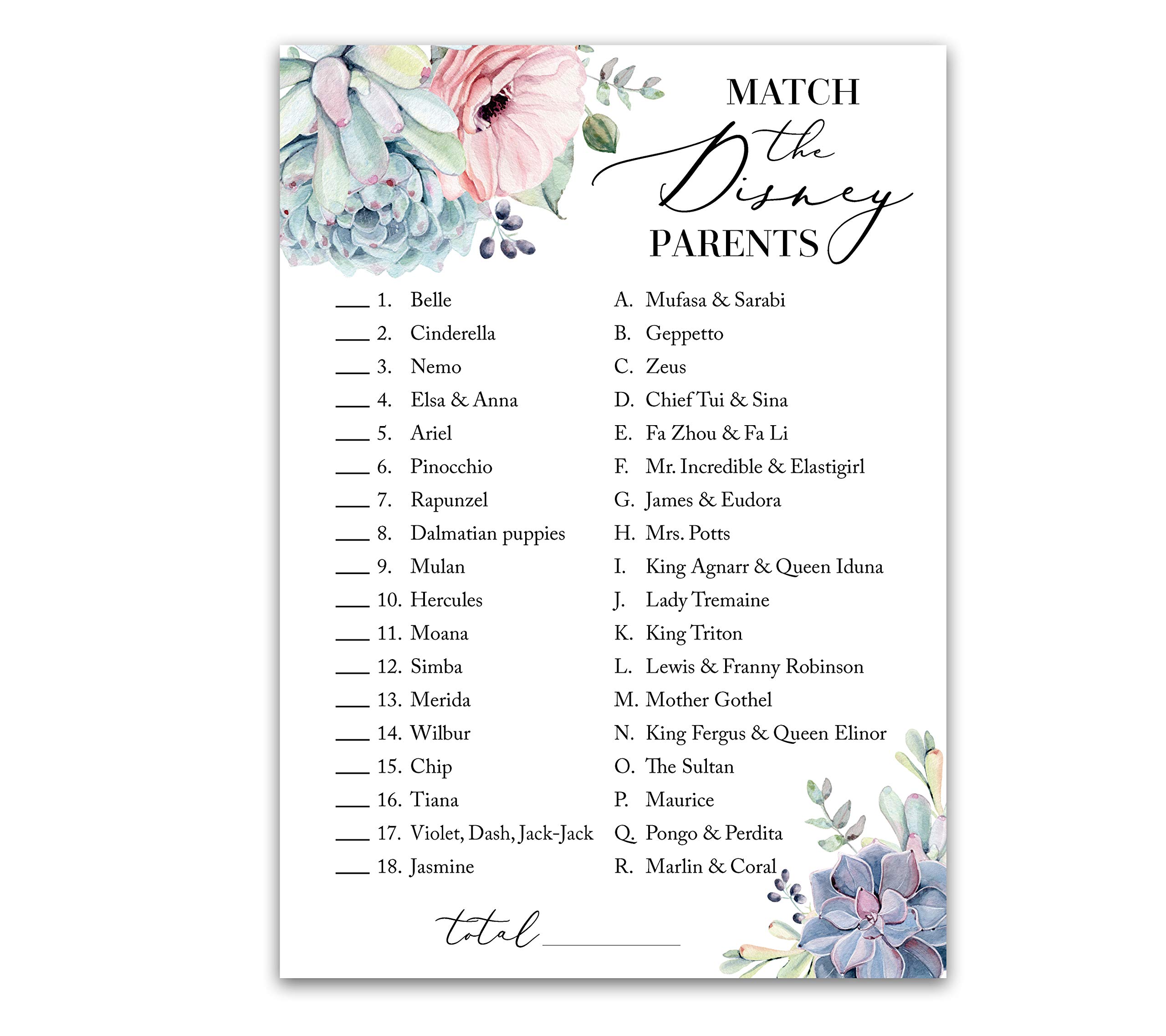 Buy SUCCULENTS Baby Shower Game — DISNEY PARENT MATCH Baby Shower Game