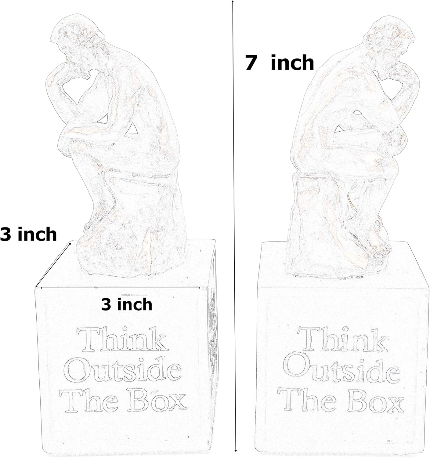 Bellaa 24674 Rodins Thinker Bookends for Shelves Vintage Trophy Award Cool Creative Idea Think Outside the Box Inspirational Motivational Desk Decor Unique Modern Abstract Sculpture Statues