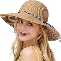 Trifabricy Women's UPF 50+ Wide Brim Foldable Straw Sun Hat - Breathable Beach Floppy Hat for UV Protection