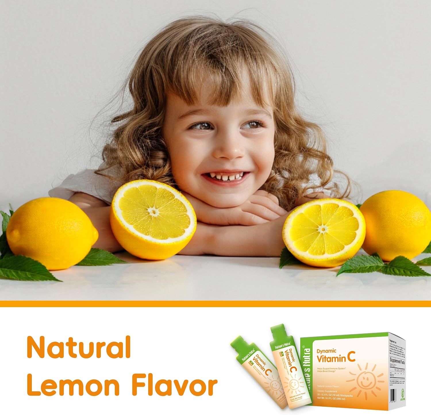 Nature's Nutra Liquid Dynamic Vitamin C | Natural Lemon Flavor | Kids & Adults | Easy-to-Take Stickpacks (10ml Each)| 30 Servings