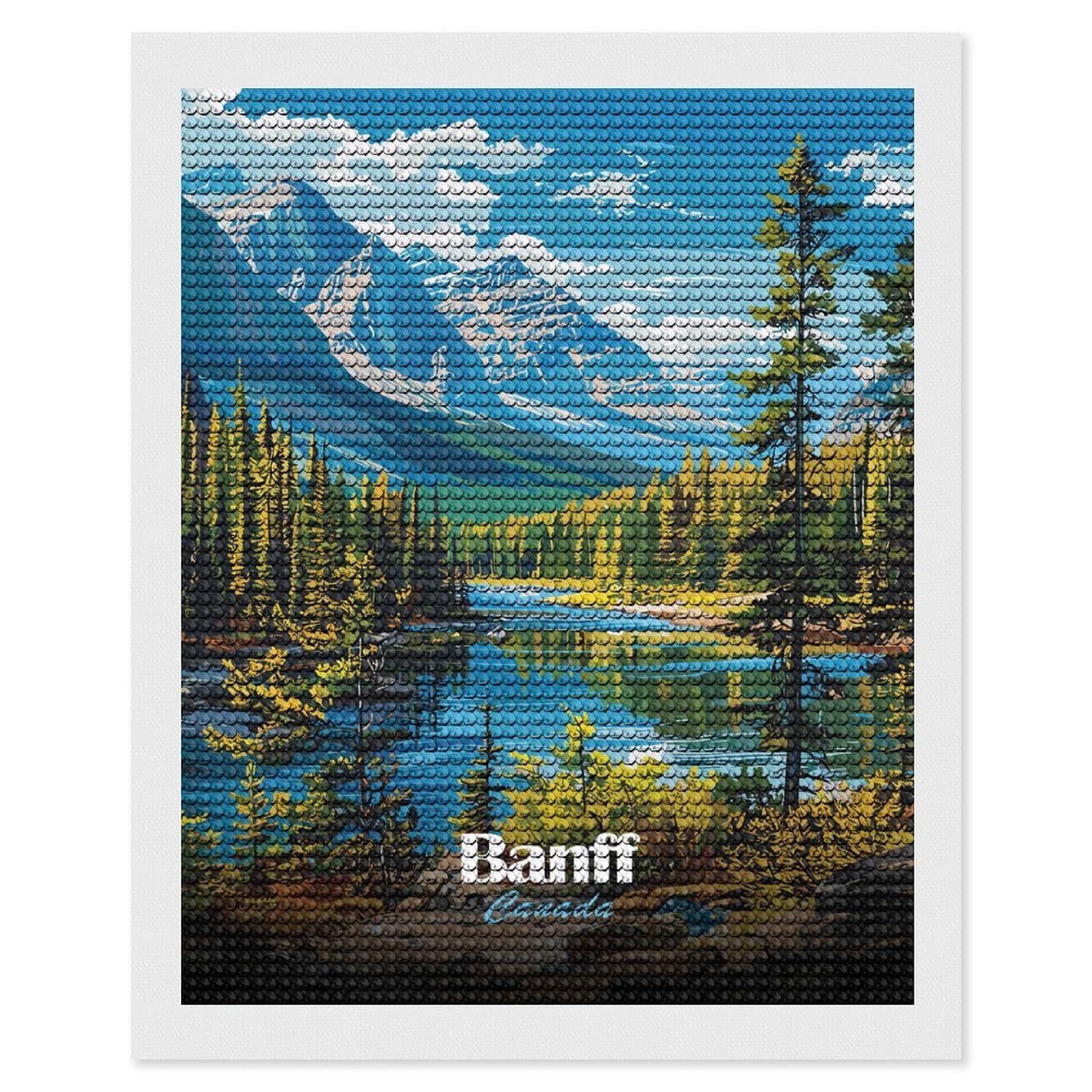 Junmoney Banff Canada Landscape Crystal Diamond Art Kit 16"x20", Round Gems, Detailed Printed Canvas, Creative Gift Idea, Vintage Style Decor
