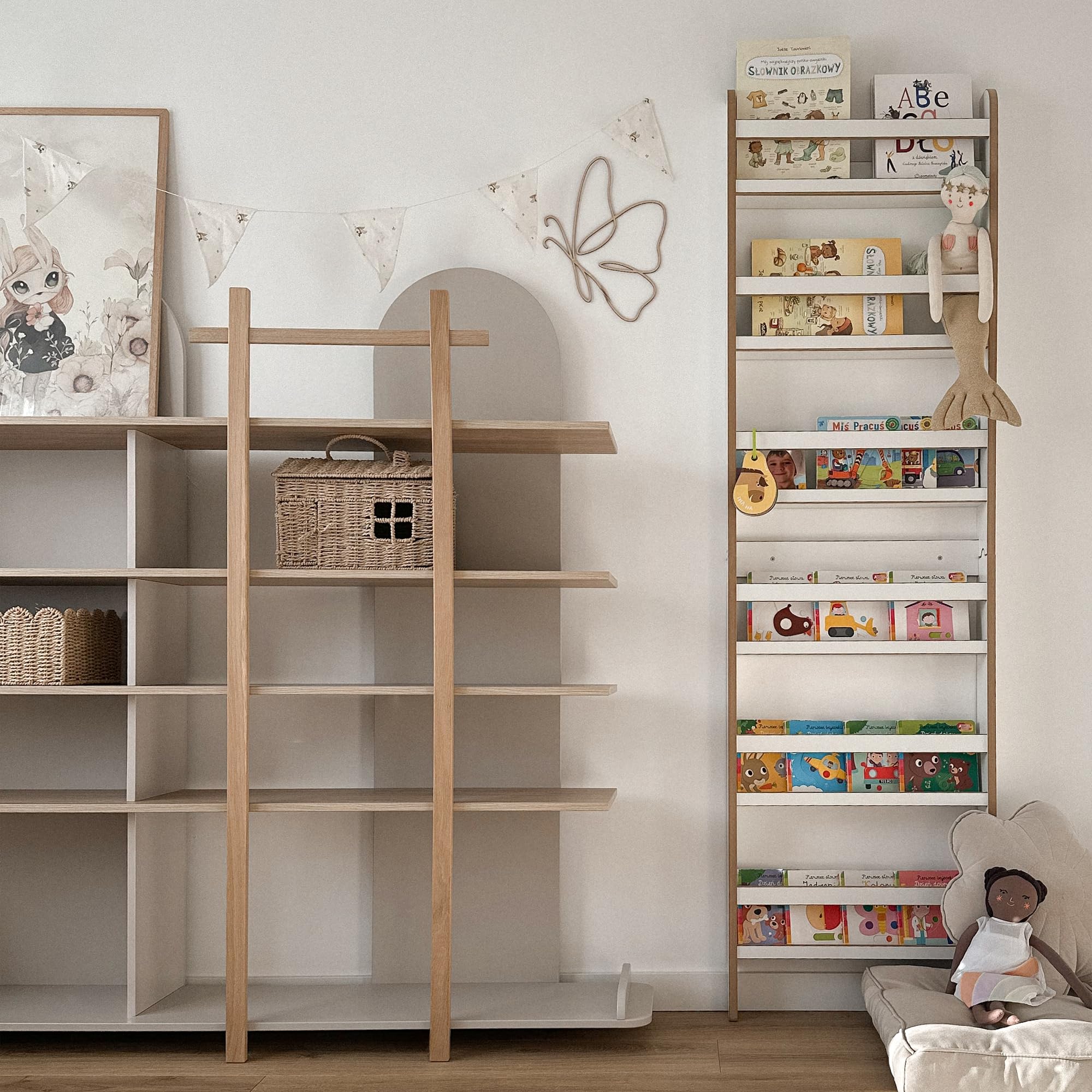 MAMOI® Kinderbücherregal aus Holzwerkstoff – Bücherkiste, Kinderbücherregal, Bücherregal für Kinderzimmer, Bücherbank, Wandregal, Montessori Kindermöbel