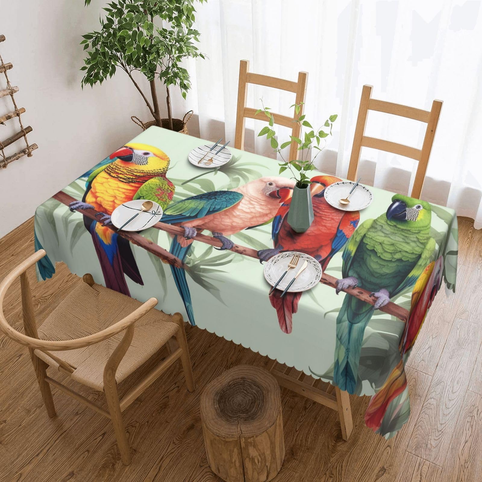 FodPand Colorful Parrots On Tree Tablecloths for Rectangle Tables 54 x 72 Inch - Reusable Washable Dining Table Clothes - Stain and Wrinkle Resistant Decorative Fabric Table Cover for Wedding Party