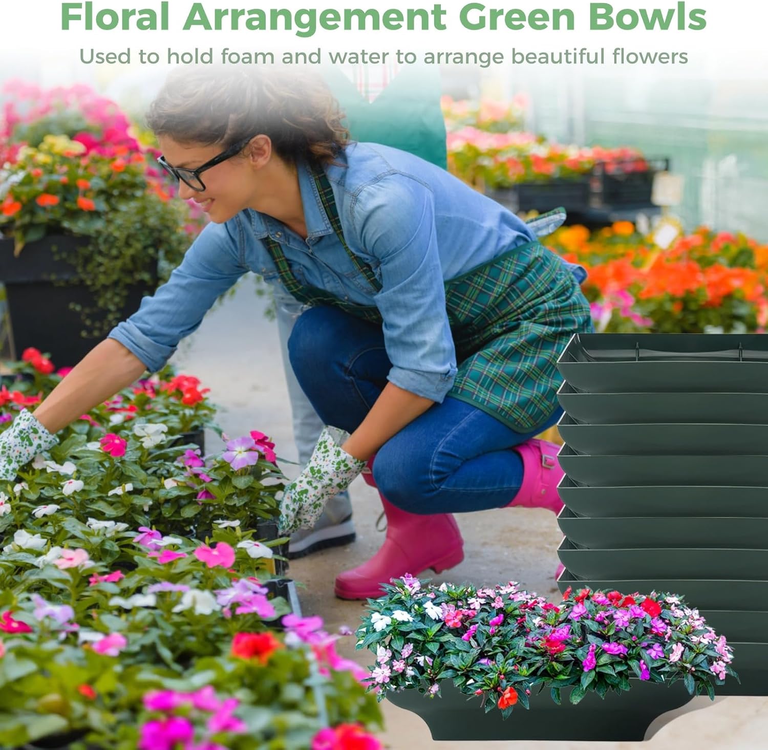 20 PCS Floral Arrangement Bowls, Flower Arrangement Green Bowls, Floral Foam Container, Floral Arranging Supplies, Square Flower Bowls for Wedding Centerpieces, Parties, Office Decors