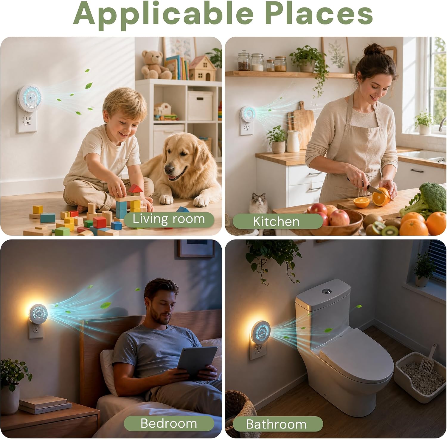 Plug In Air Purifier, Negative Ion Air Ionizer, Air Freshener Night Light | 2 Pack Quiet Air Ionizer with Warm White Auto Night light, Normal & Sleep Modes, Air Ionizers for Home, Bedroom & Travel