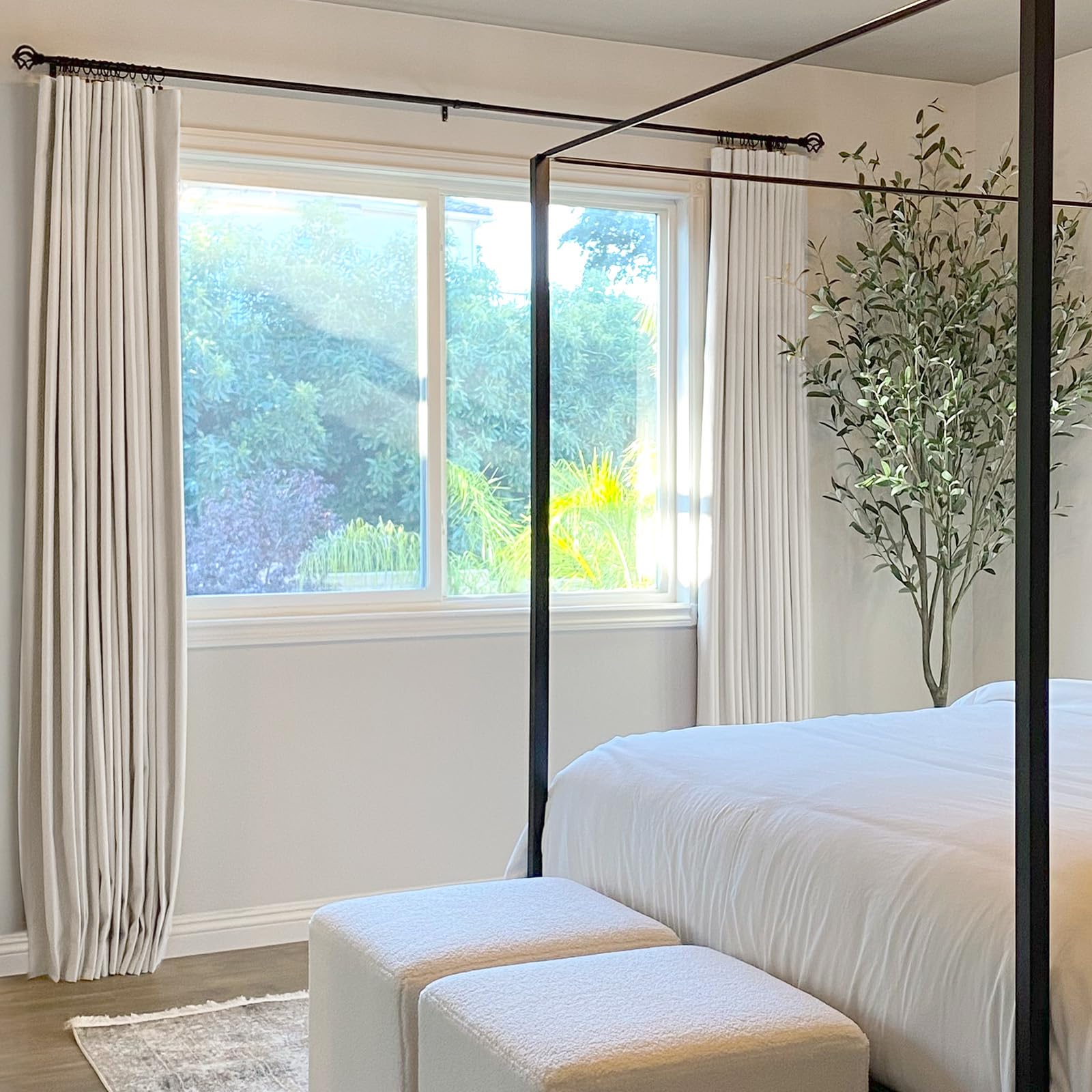 INOVADAY 100% Blackout Curtains for Bedroom, Black Out Curtains 84 Inch Long, Clip Rings Linen Blackout Drapes, Thermal Insulated Room Darkening for Living Room, 2 Panels - Beige,W50xL84