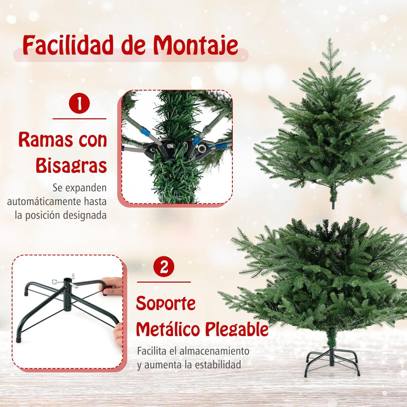 COSTWAY Árbol de Navidad Verde 135/180 cm, Arbol de Navidad con Luces Incorporadas, 160/240 Luces LED Blanco Cálido, 8 Modos, 442/778 Ramas de PE y PVC, Arvore de Natal Hogar Oficina Fiesta (135 cm)