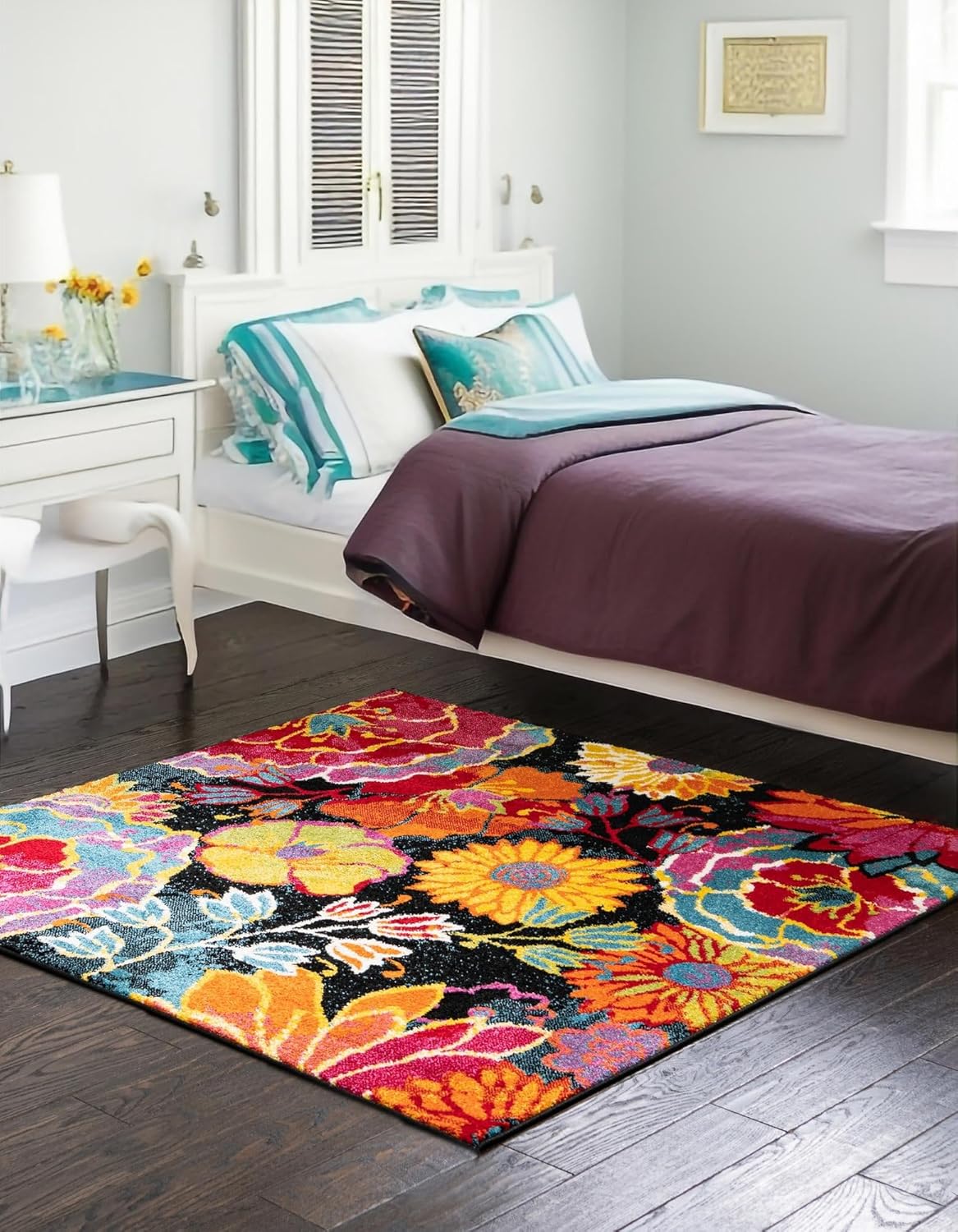 Rugs.com Tuscany Collection Rug – 5 Ft Square Black Medium-Pile Rug Perfect for Living Rooms, Kitchens, Entryways