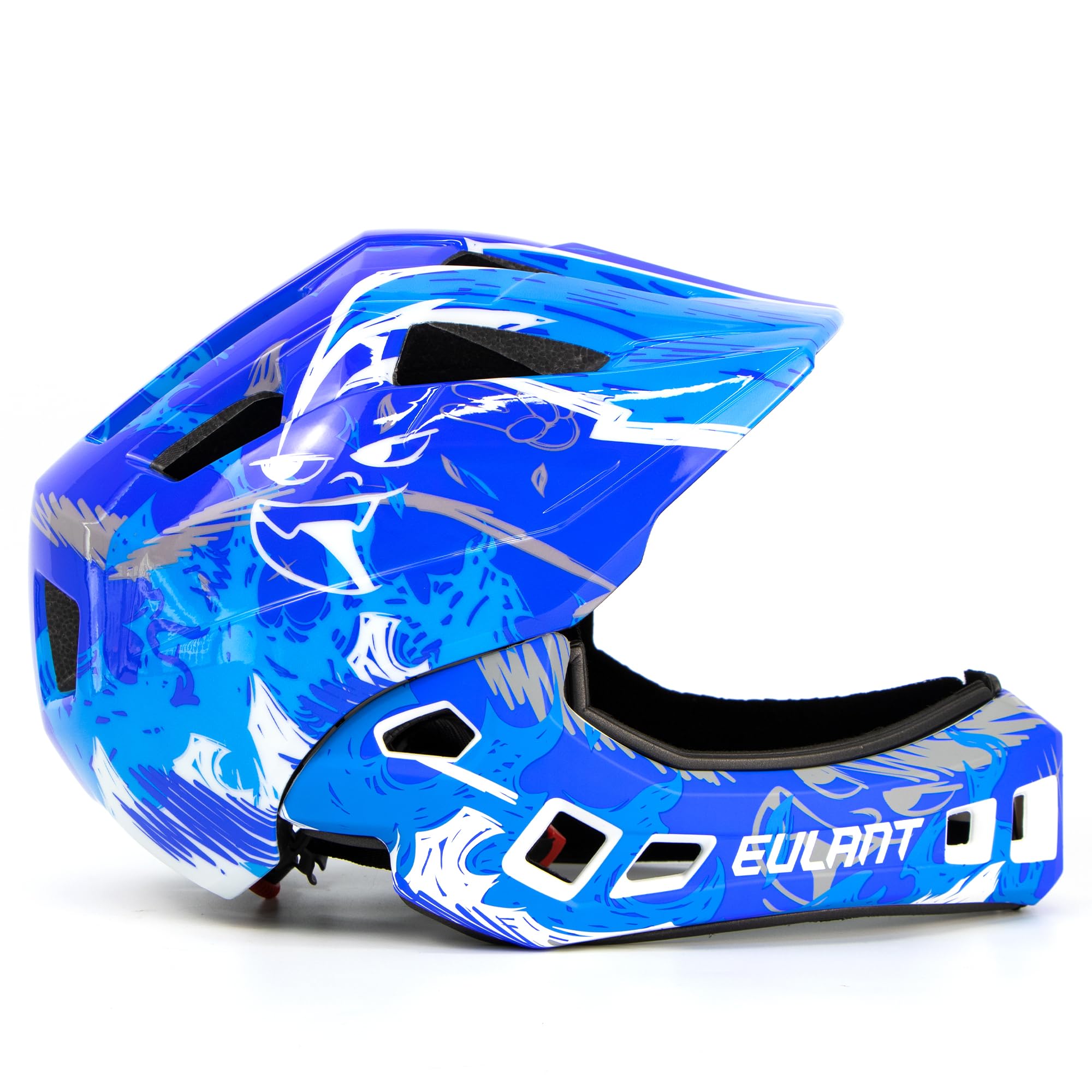 EULANT Kask rowerowy z ochroną podbródka dla młodzieży, dzieci, kask pełnotwarzowy, kask BMX, kask do downhillu, kask integralny, z jednym przyciskiem, ochrona podbródka i regulacja z tyłu