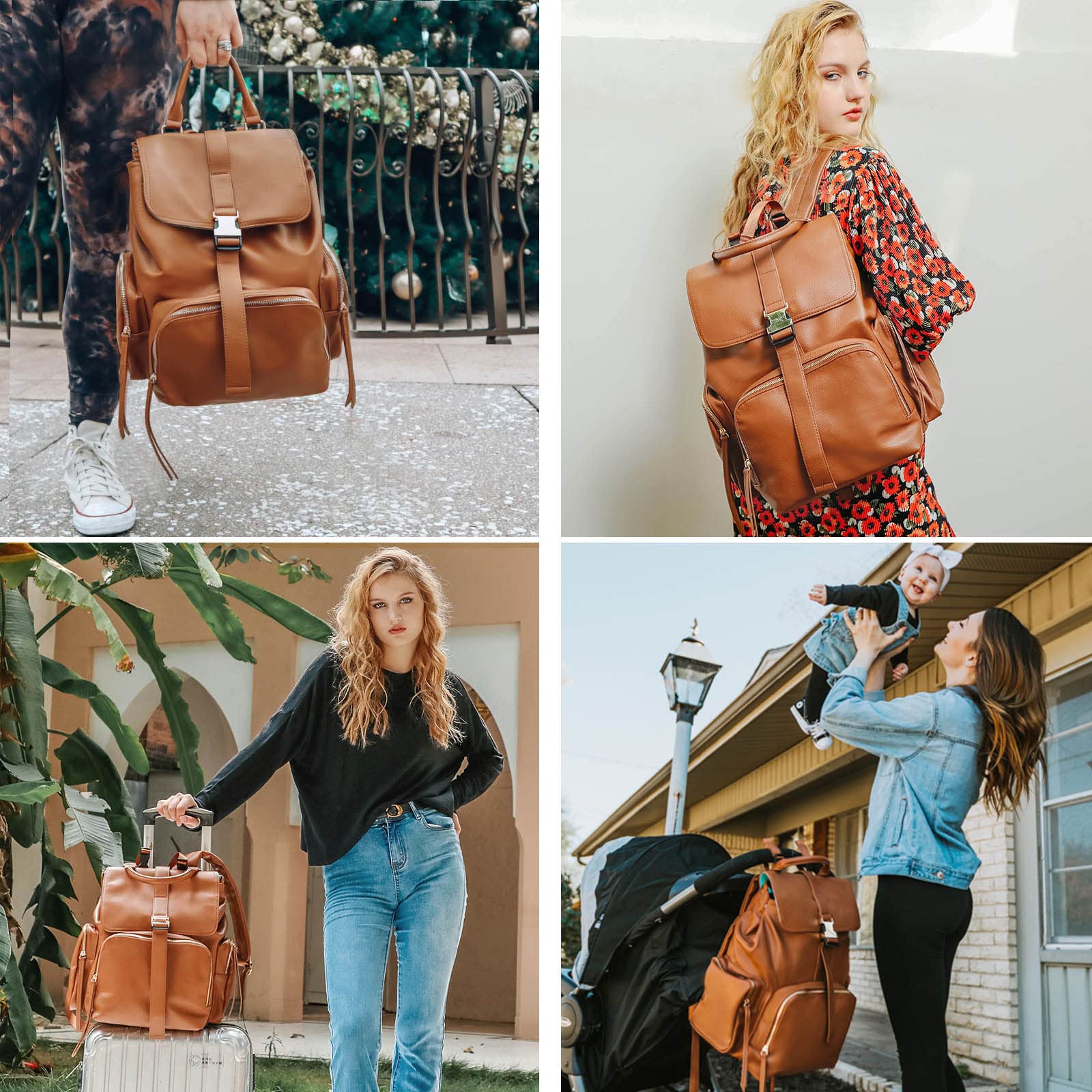 Miss Fong Sac à dos à langer en cuir avec poches isothermes pour maman et papa, sac de maternité