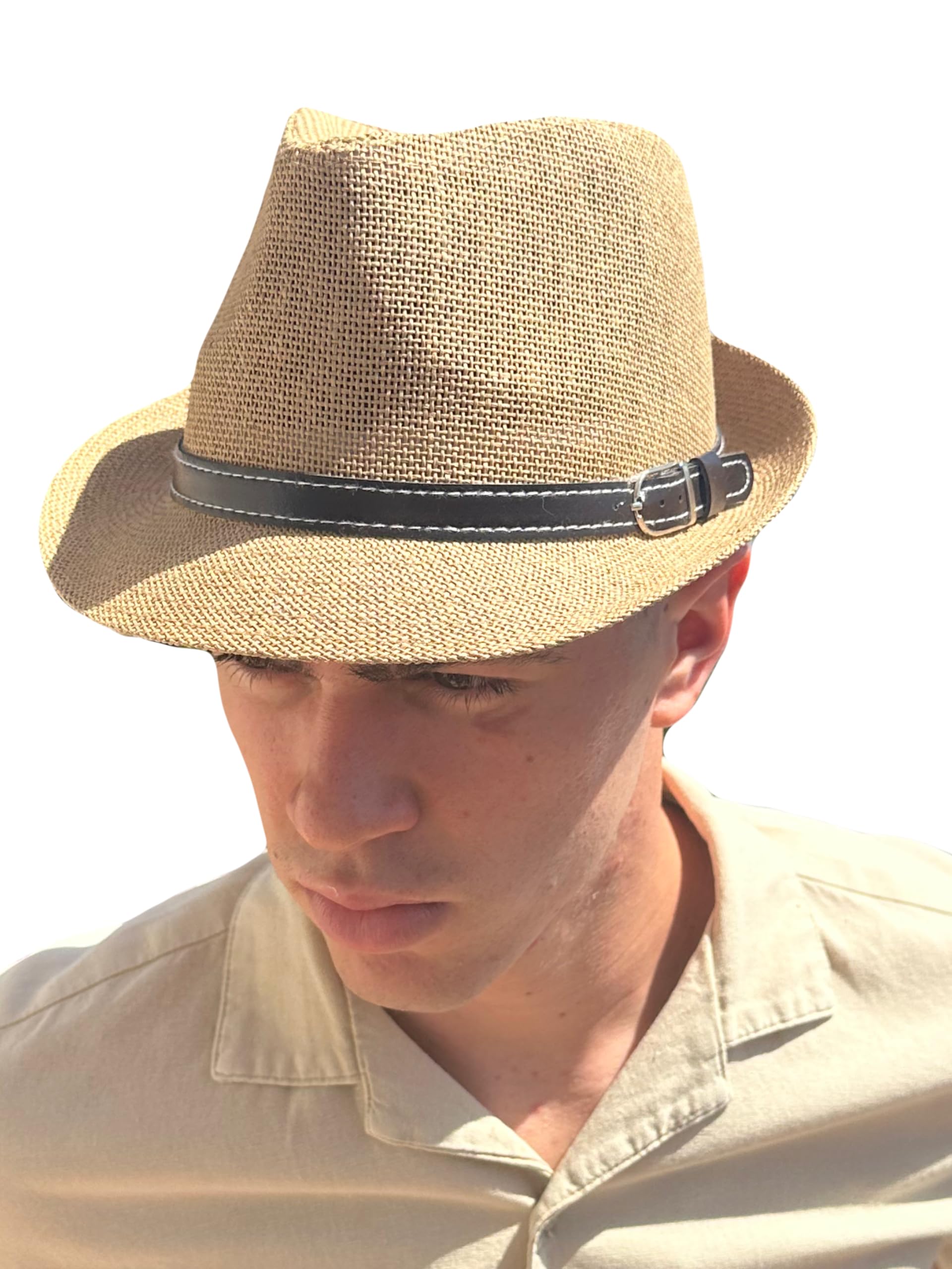 MIGURA Sombrero Marrón Hombre De Paja Protección Solar Panama Pamela Playa Verano Esparto Gorra para Sol Visera Enrollable con Tira Ajustable Negra