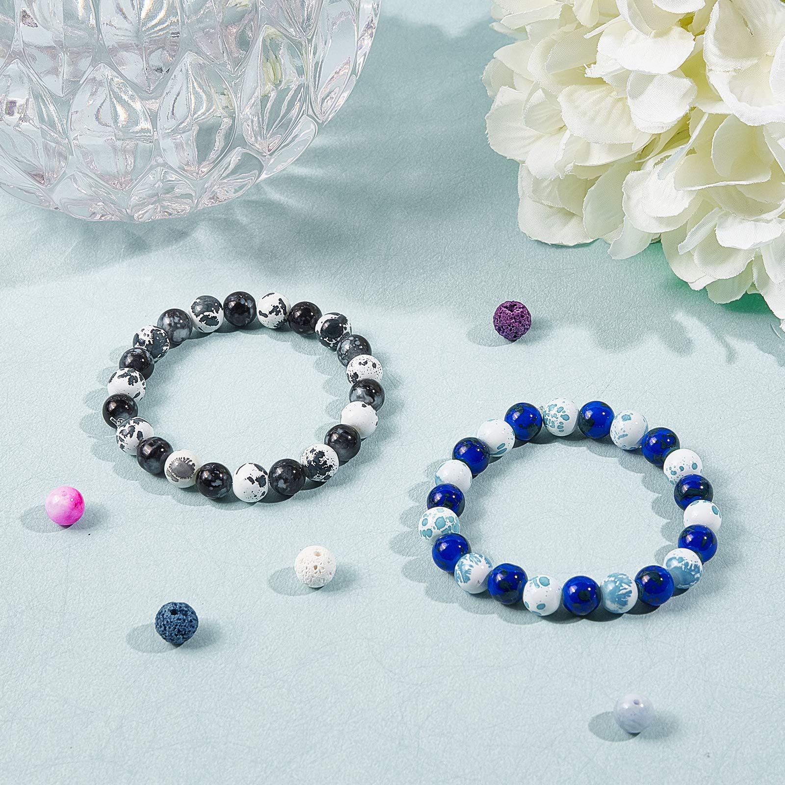 NBEADS 360 Stück Edelstein Steinperlen, Gemischte 8mm Runde Perlen Lose Edelsteinperlen Für Arm Halskette Ohrringe Schmuckherstellung