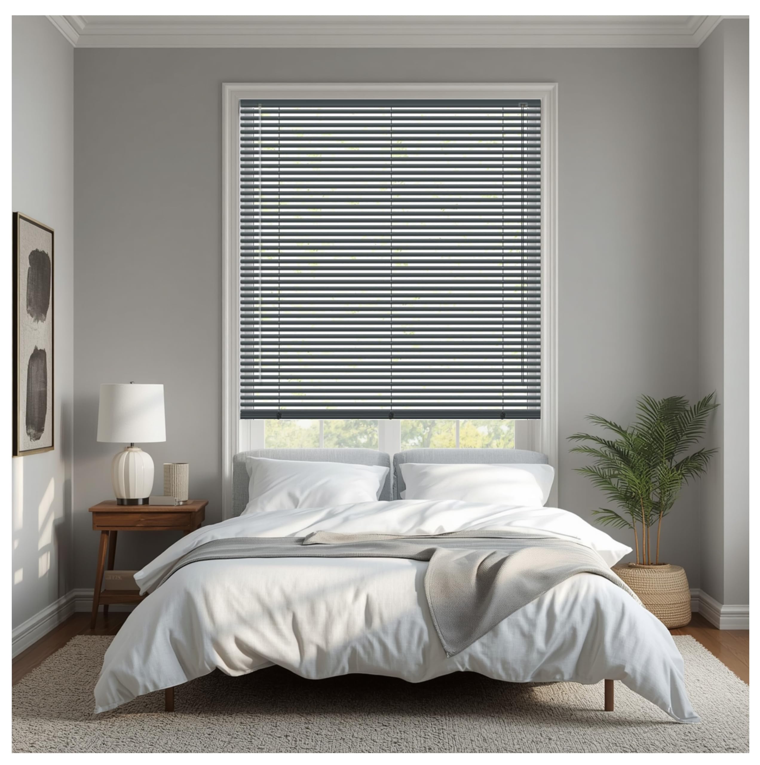 REHAN & CO PVC Plain Venetian Blinds 25mm Slats Easy Fit Trimmable Windows Blind with Child Safe Fittings, Privacy Window Treatment for Home Office (Grey, 114 x 150cm) — image 1