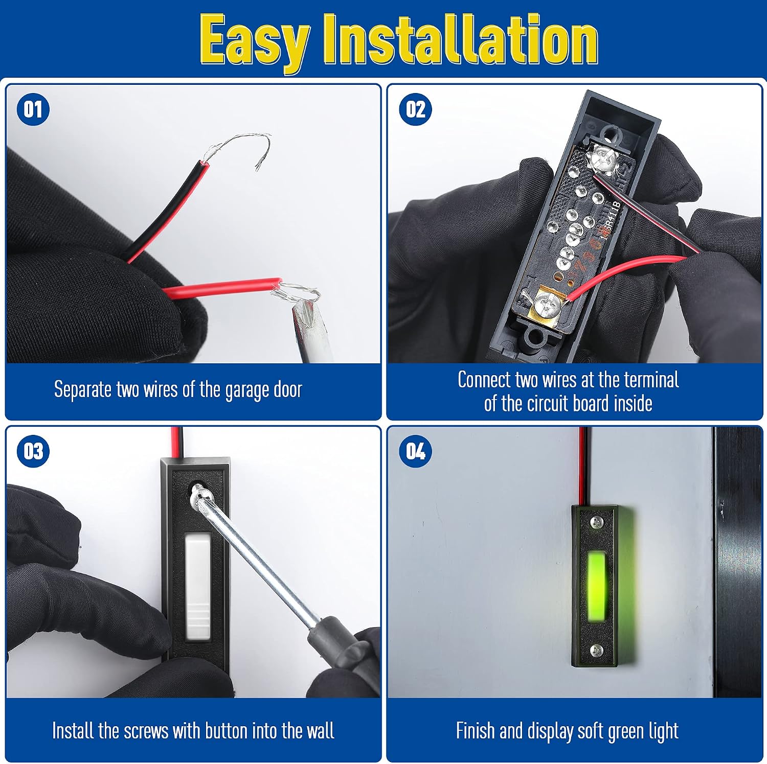 Lighted Doorbell Button, Garage Door Opener Switch with LED Light, 41A4166 Wall Mounted Push to Exit Ringer Button (Black, 2 Pieces)