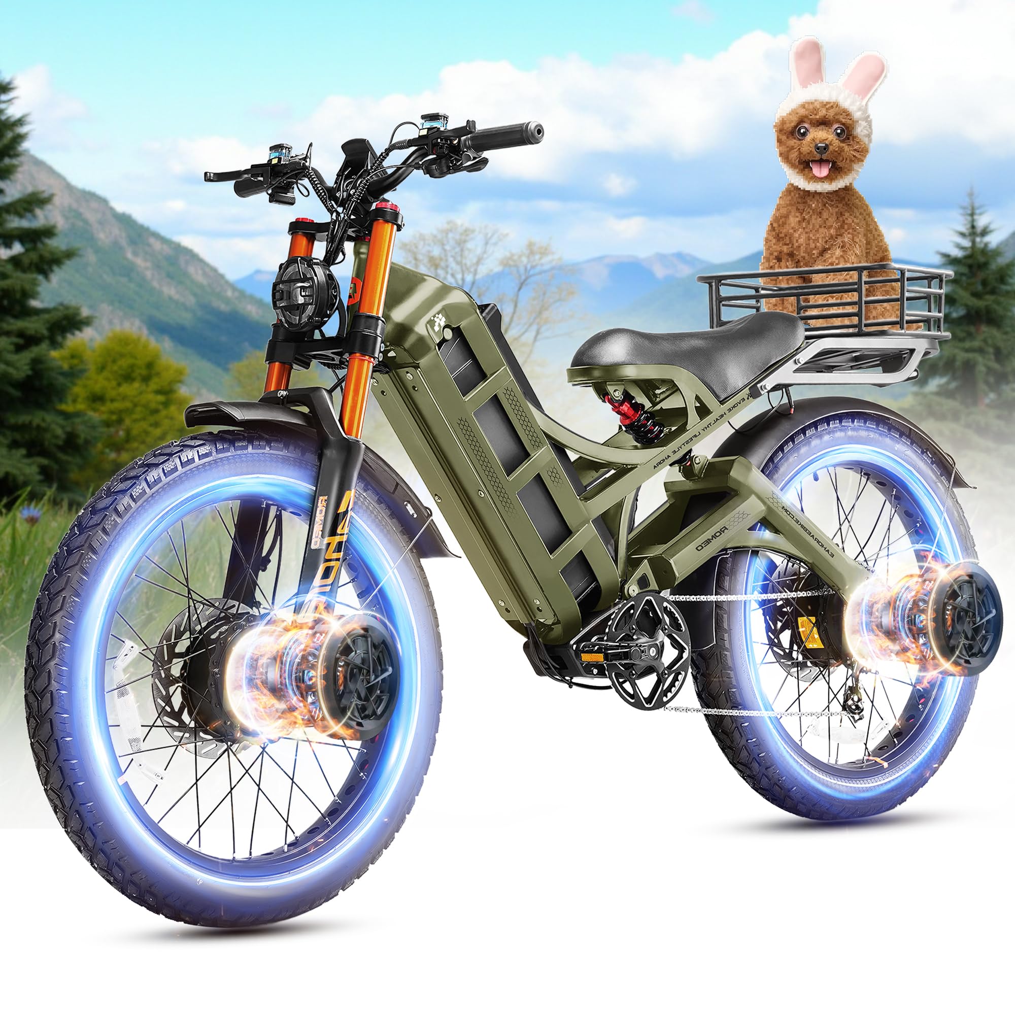 eAhora Romeo Pro 2 [2025 Version] Electric Bike for Adults, 4000W 46MPH Dual Motor Electric Bike,52V 70Ah 200+ Miles Long Range Ebike,26*4.0'' Fat Tire Electric Mountain Bike, Full Suspension& UL2849