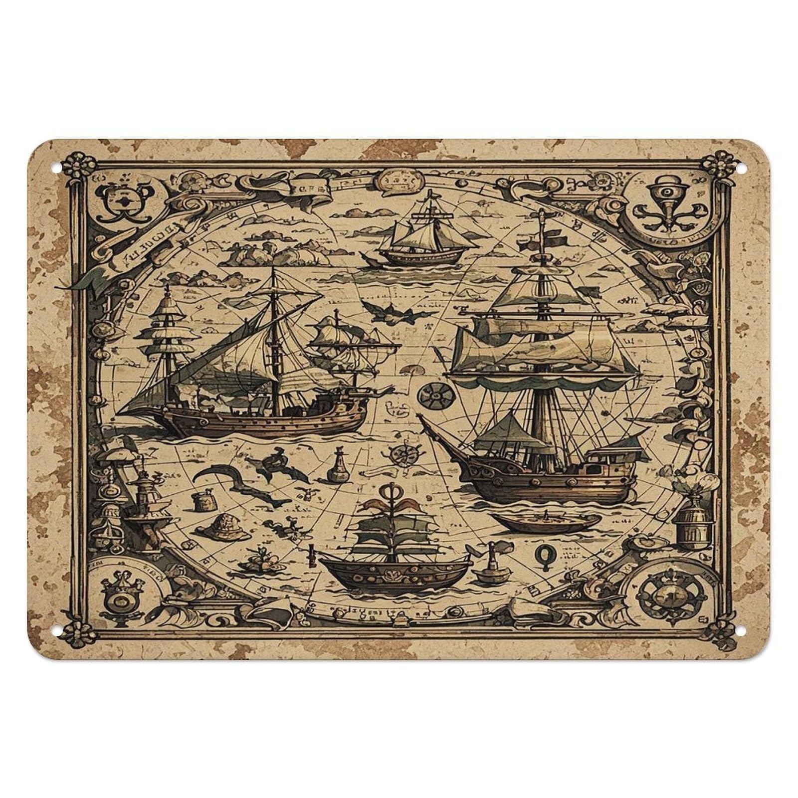 Fekiloot Style Treasure Map Maritime Pirate Wall Decor Iron Painting Metal Sign