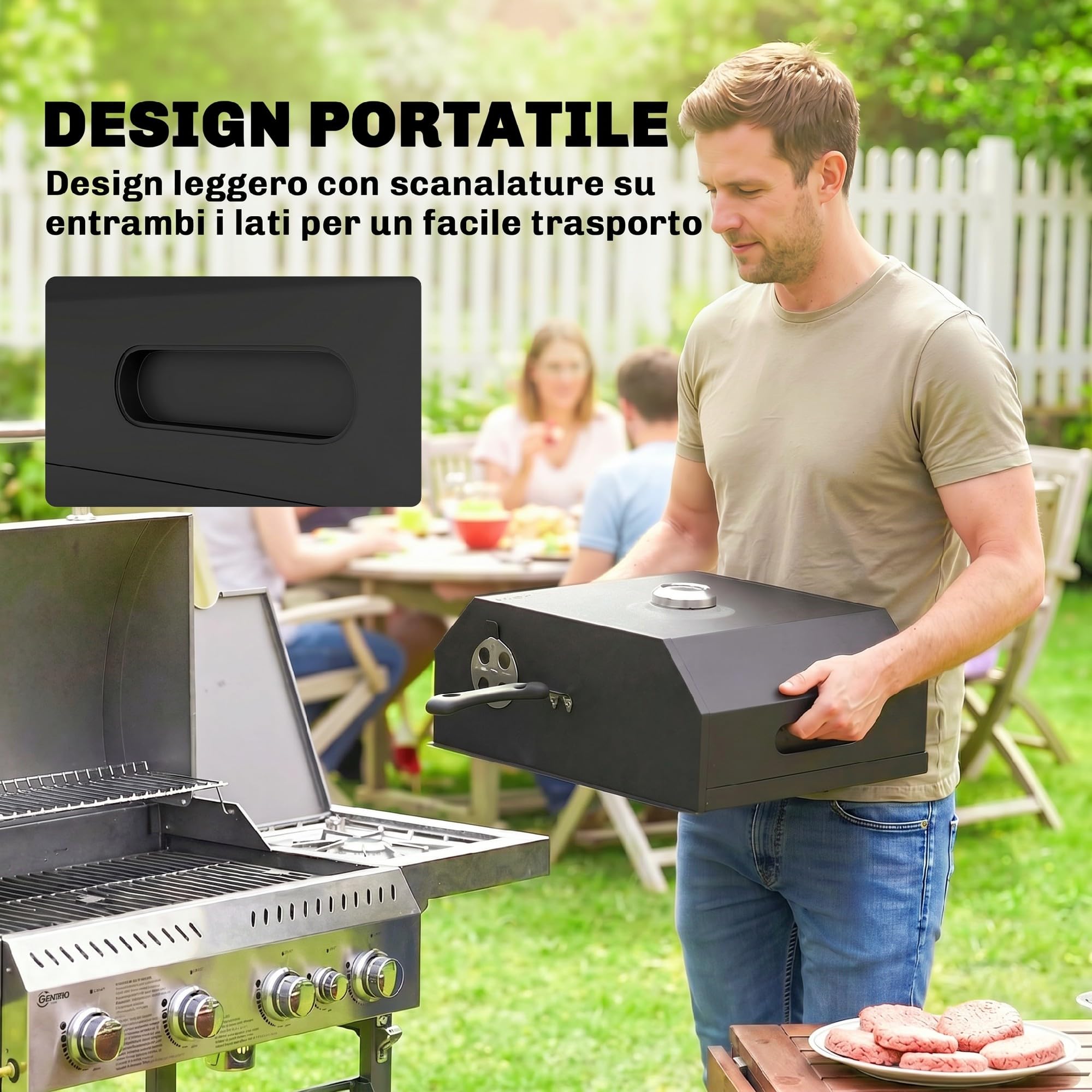 Outsunny Forno per Pizza a Legna Portatile da 12 Pollici con Pietra in Cordierite e Termometro, Forno a Legna per Griglia Ventilazione Regolabile, Maniglia Isolata, per Esterni