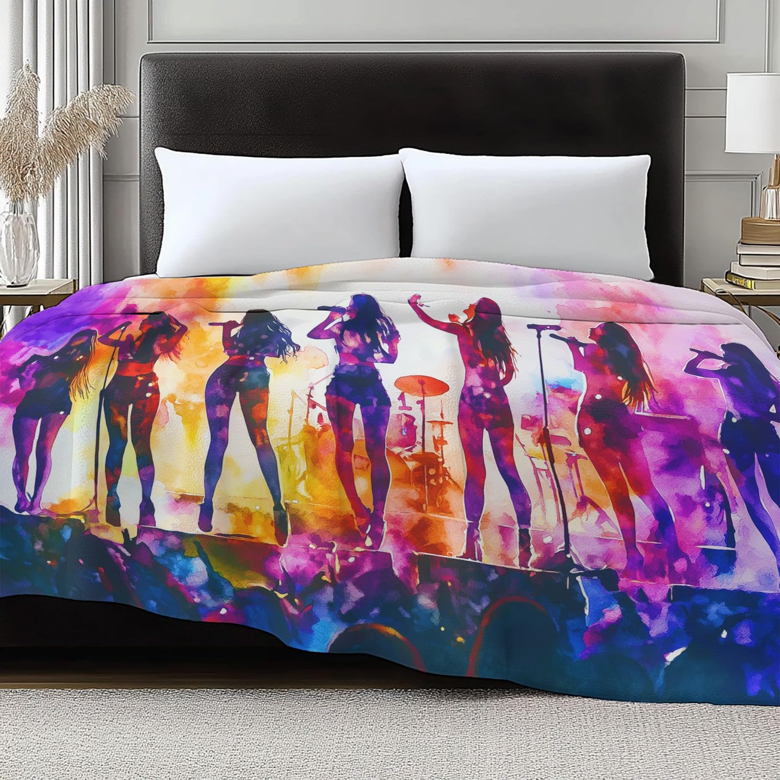 Genérico Wełniany koc 180 x 220 cm fotografia grupa popowa kobieta szerpa wełniany koc, kolorowy flanelowy koc polarowy koc pluszowy dzieci dorośli młodzież łóżko sofa sypialnia żłobek koce