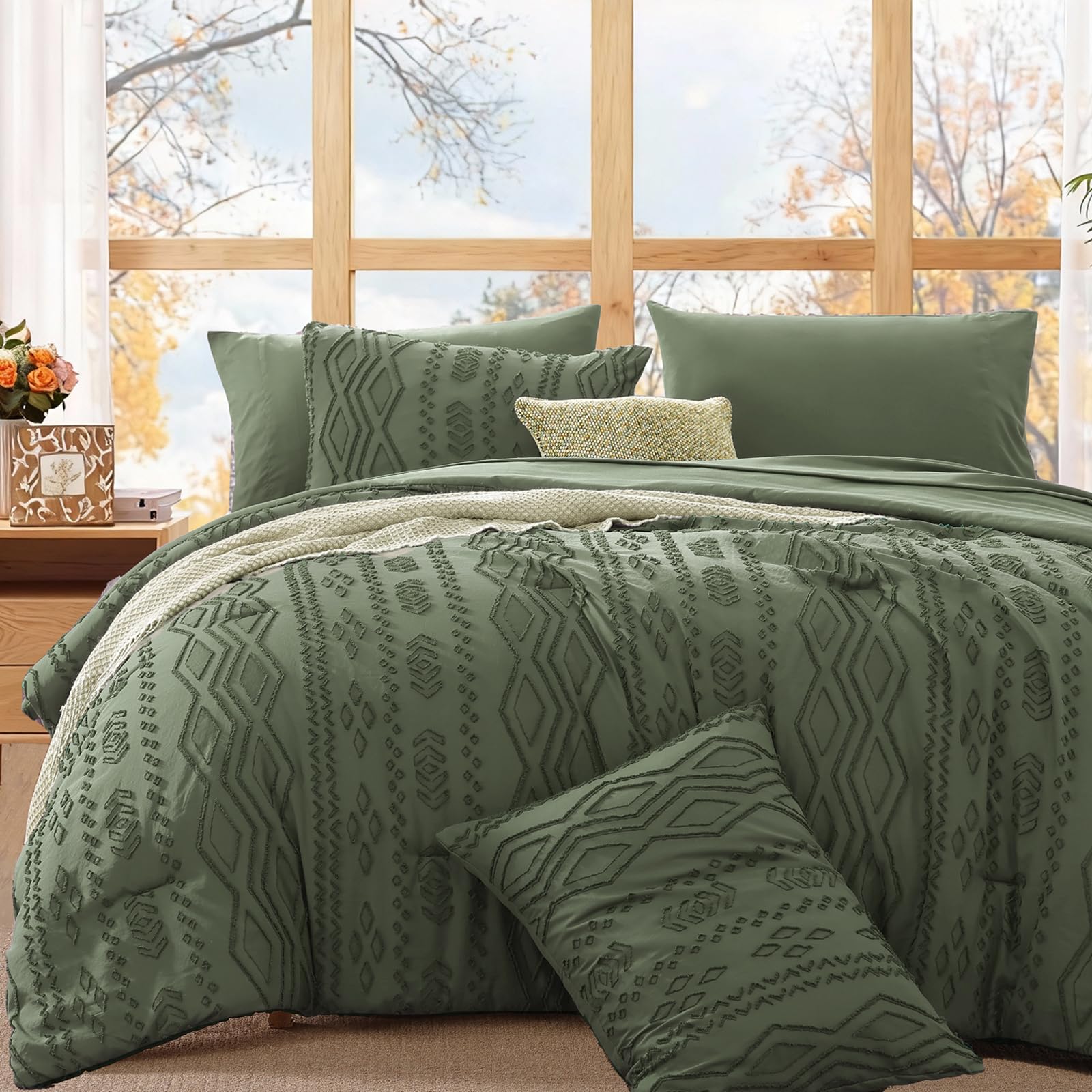 WRENSONGE Tufted Olive Green King Comforter Set