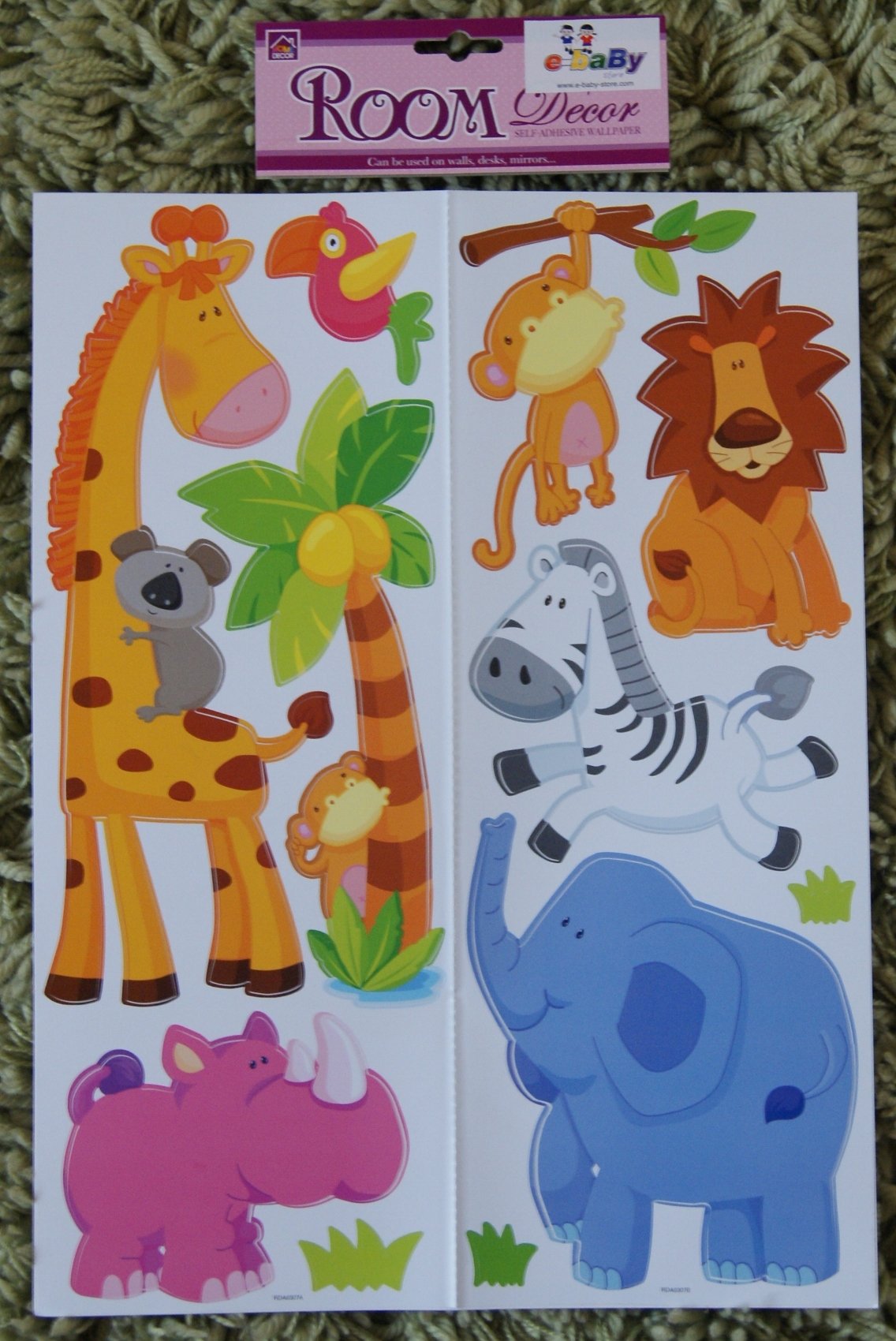 E-Baby-Store Men's White Jungle Animal Wall, Furniture Stickers For Nursery, Childrens, Childs, Kids, Boys, Baby, Girls Bedroom, Playroom. Decals, Stickarounds, Murals, Wallpaper, Adhesives.