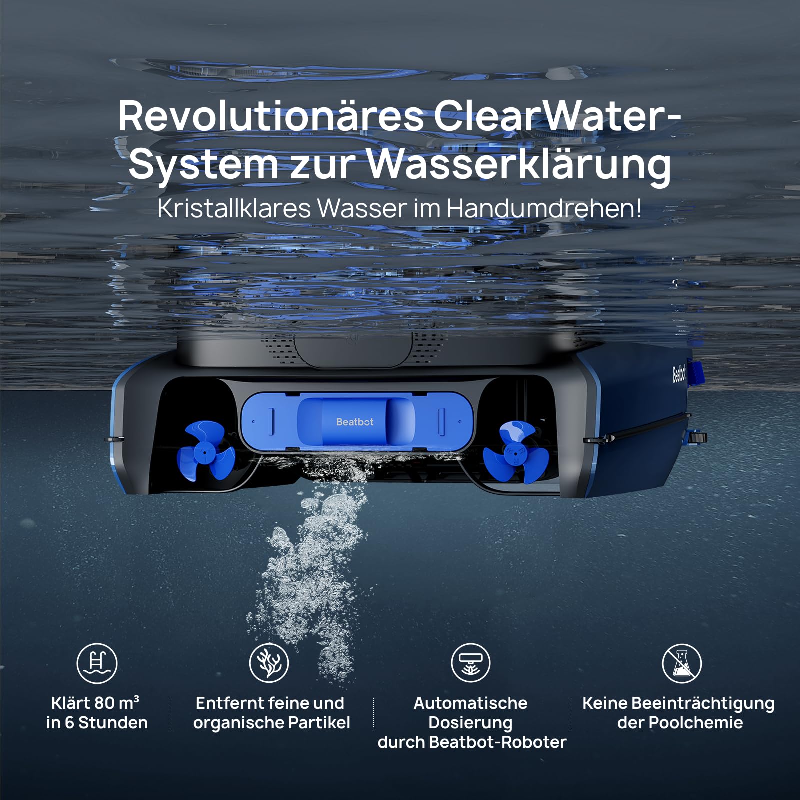 Beatbot iSkim Ultra solarbetriebener Roboter, Poolskimmer für Oberfläche | Dual-Ladeoptionen, Wasserklärung, Rand- und Eckenreinigung, Steuerung per App, Ice Blue