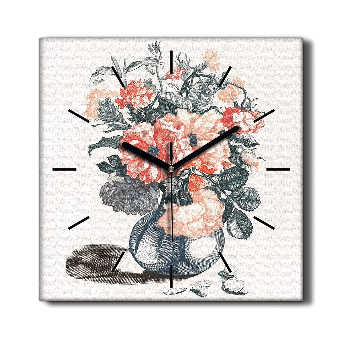 Horloge sur Toile 30x30cm Planter des Fleurs pour un Salon Lumineux