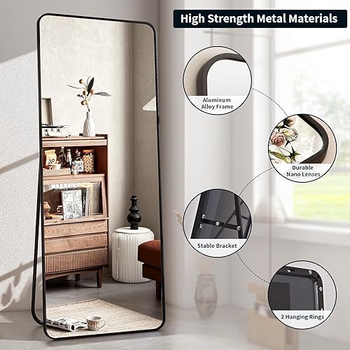 Miniatura 5 de XRAMFY Espejo rectangular de cuerpo completo de 66 x 23 pulgadas, con soporte para colgar en la pared, para dormitorio, sala de estar, dormitorio,