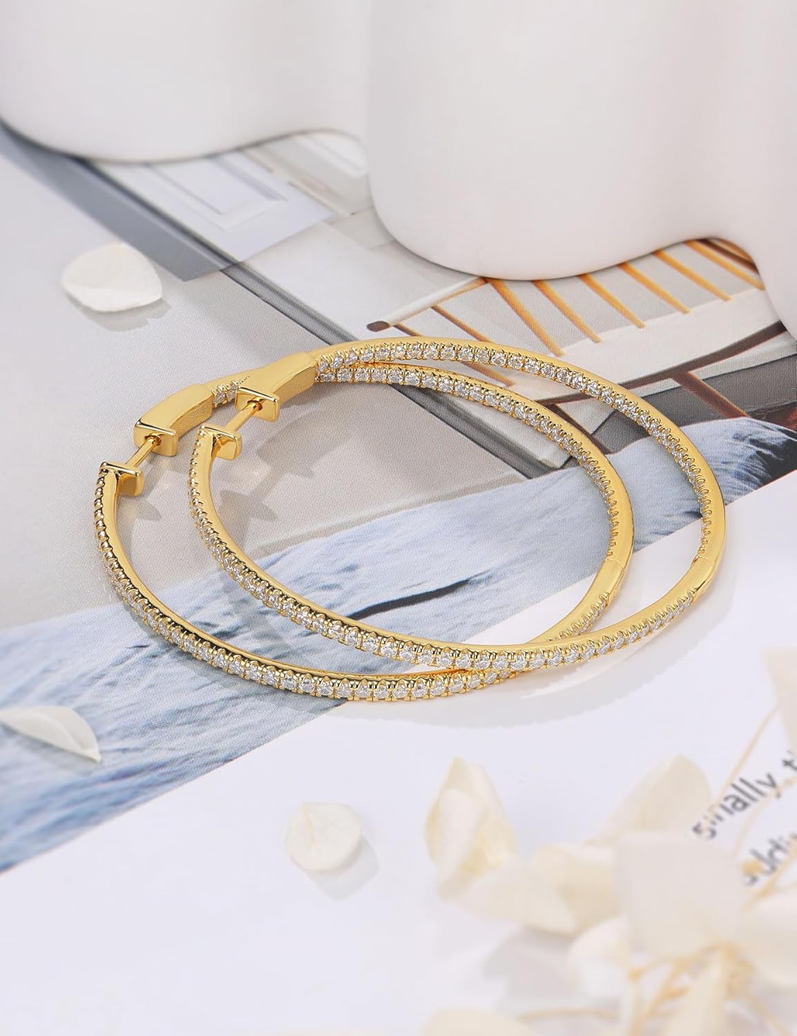 Moissanite Hoop Earrings for Women S925 Sterling Silver D Color VVS1 Round Cut Moissanite Inside Out Round Loops Hypoallergenic Large Huggie Hoop Earrings - Image 2