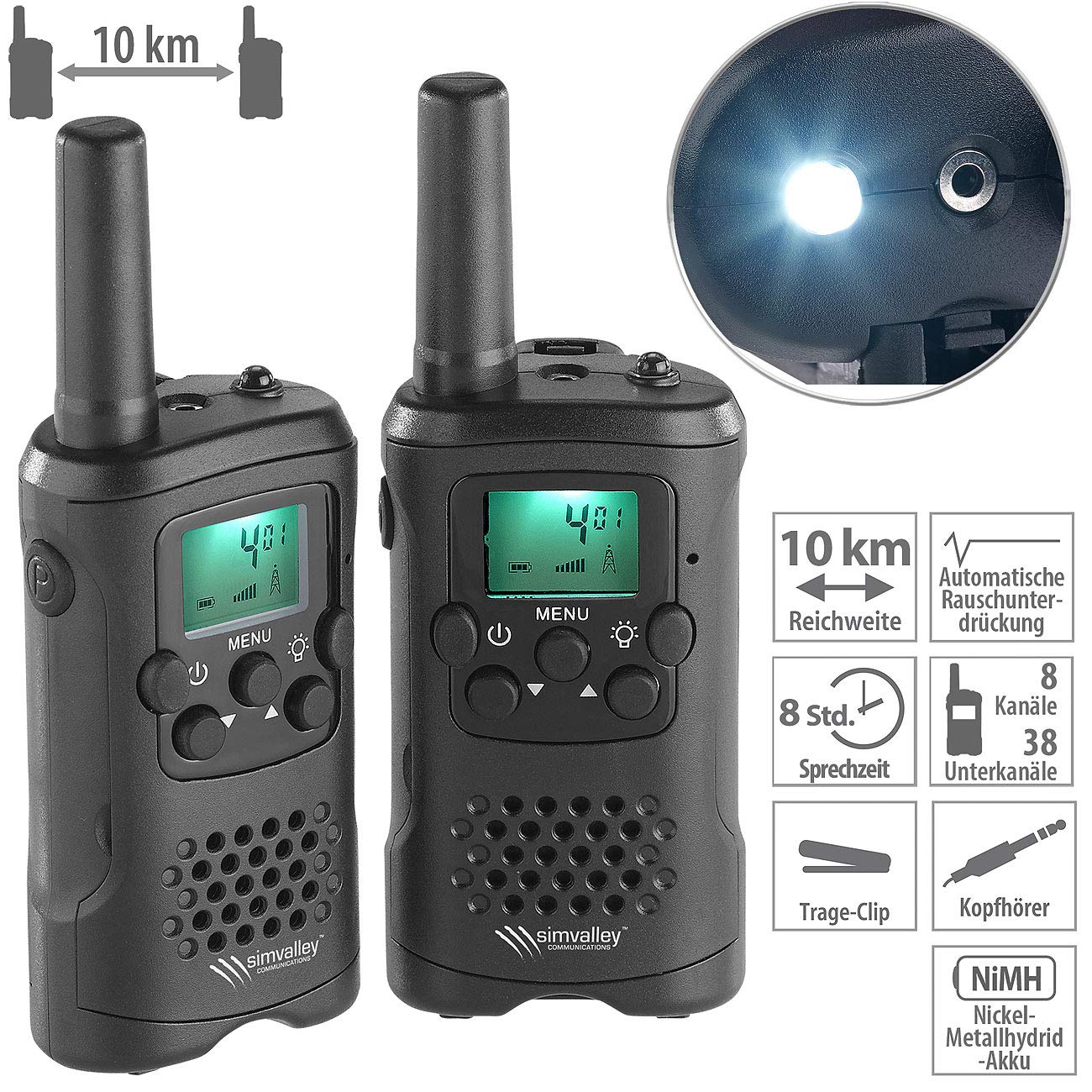 Talkies-Walkies avec Fonction VOX, portée 10 km WT-320 [Simvalley Communications]