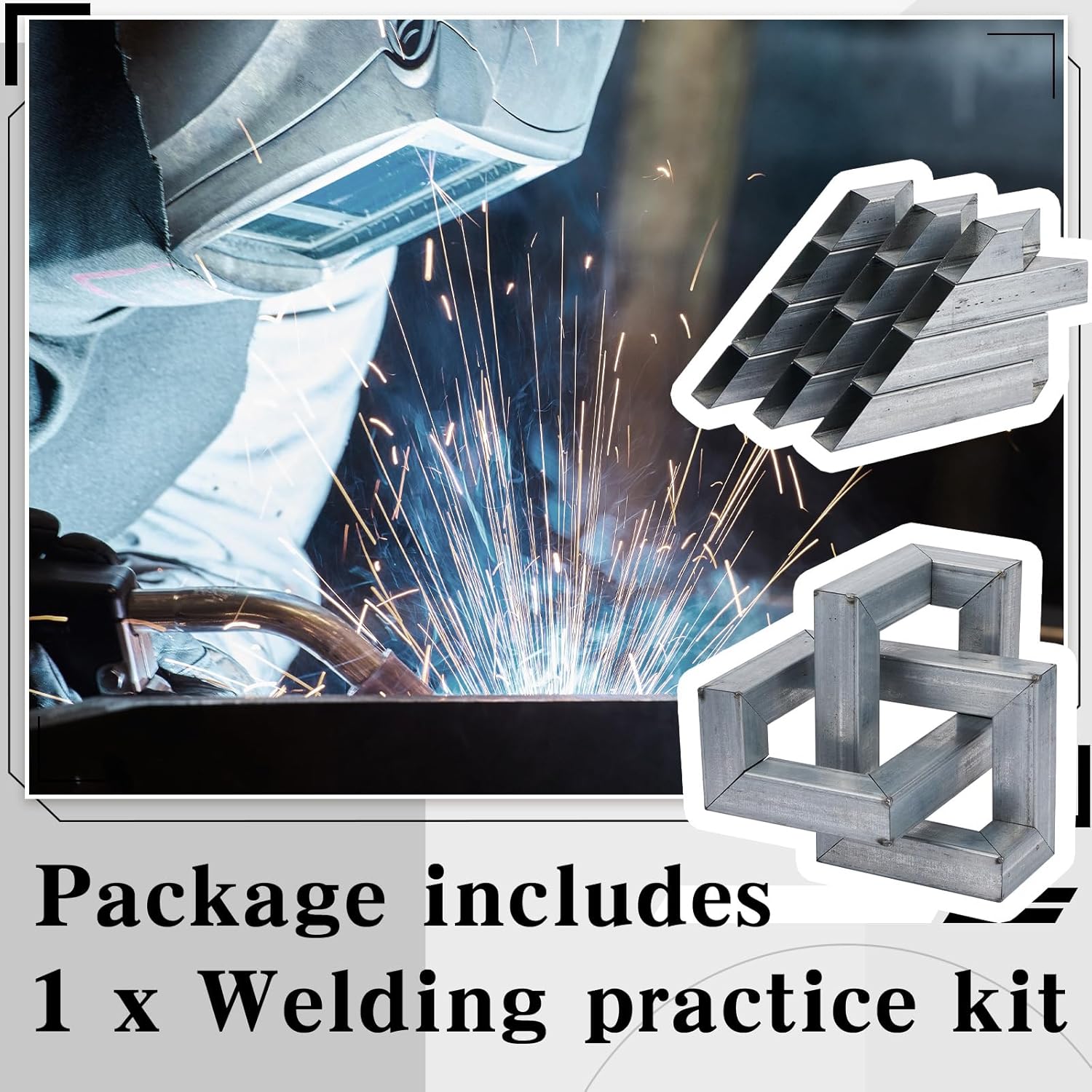 Therwen 1 Set 12 Pcs Welding Practice Kit for Beginners 1.5" Wide 19 Gauge Geometric Knotted Zinc Iron Coupons Welding Training Equipment Projects 8.66" x 8.66" x 8.66" Novice Welder Accessories