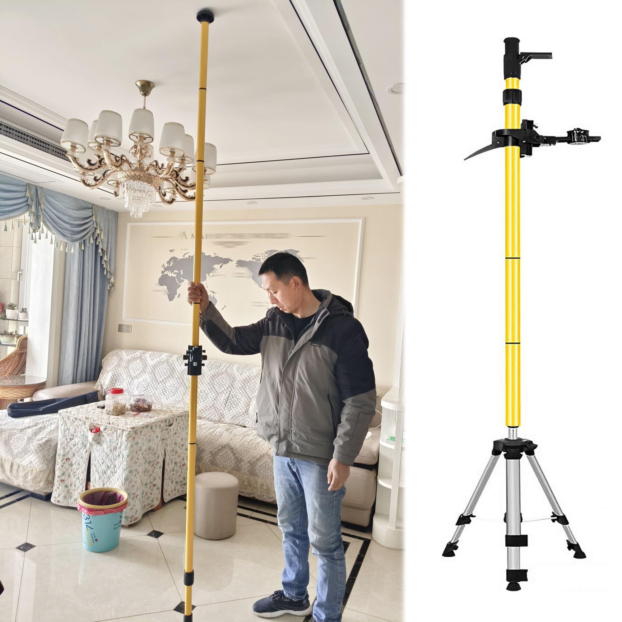 Srnsaeb One Color Aluminum Laser Level Lifting Support Stand, Laser Level Mounting Pole And Telescopic Tripod, Lightweight Leveling Rod/Grade Rod For Landscaping/Foundations/Home(4.8M/15.7Ft)