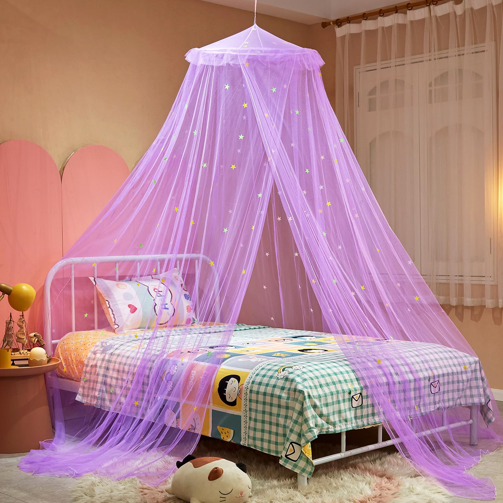 ZIQINPSQ Bed Canopy for Girls with Glowing Stars,Princess Bed Canopy Bed Curtains for Single Double King Size Bed,Bed Netting Room Decor