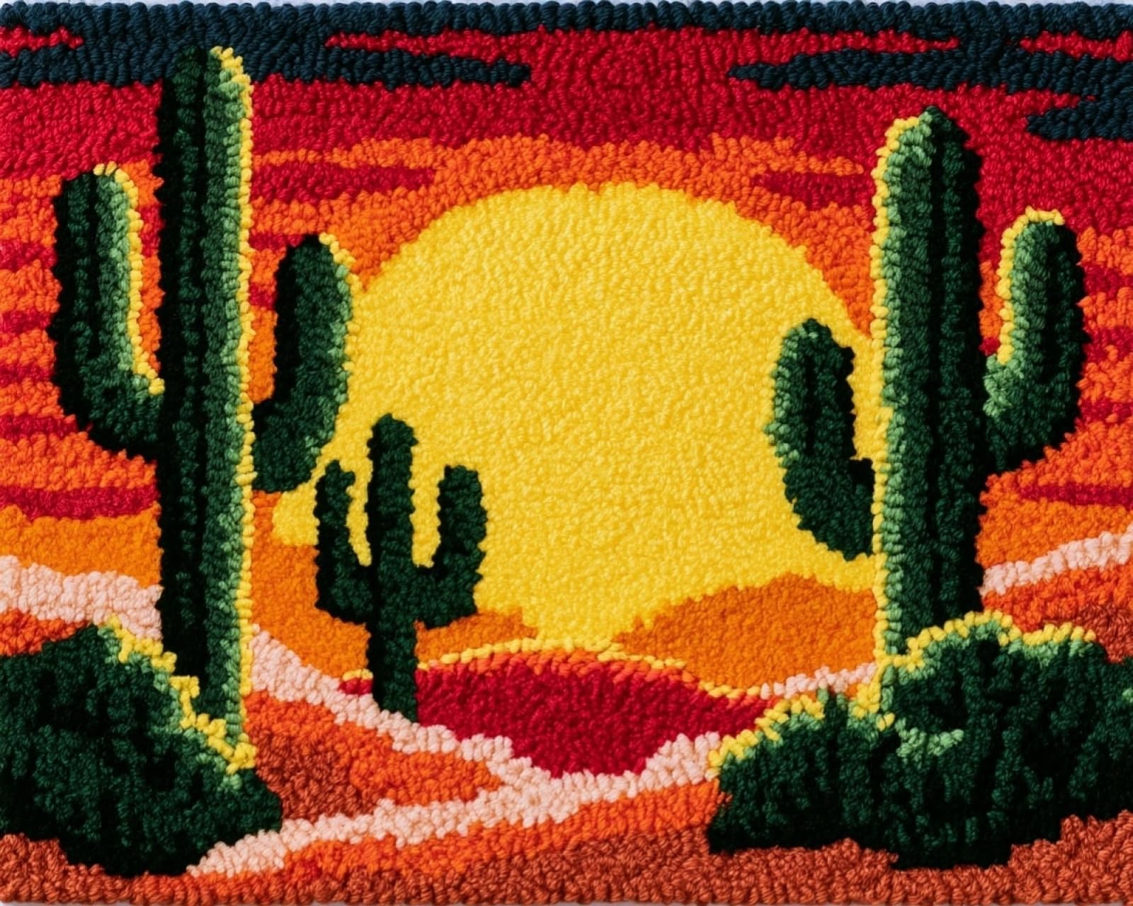 Wallphantom DIY Latch Hook Rug Kit,Cactus Sunset Landscape