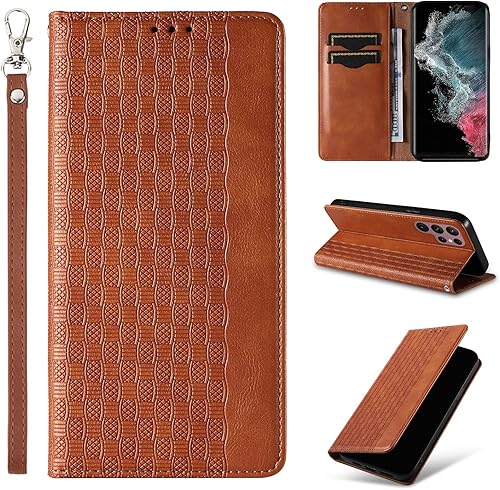 Funda tipo cartera para Samsung Galaxy S22 Ultra 5G con ranura para tarjetas, funda interior de TPU suave a prueba de golpes con imán fuerte, correa