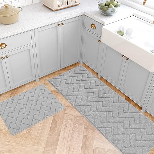 hicorfe Juego de alfombras y tapetes de cocina, 2 piezas de polipropileno súper absorbente, tapete antideslizante de polipropileno suave y cómodo,