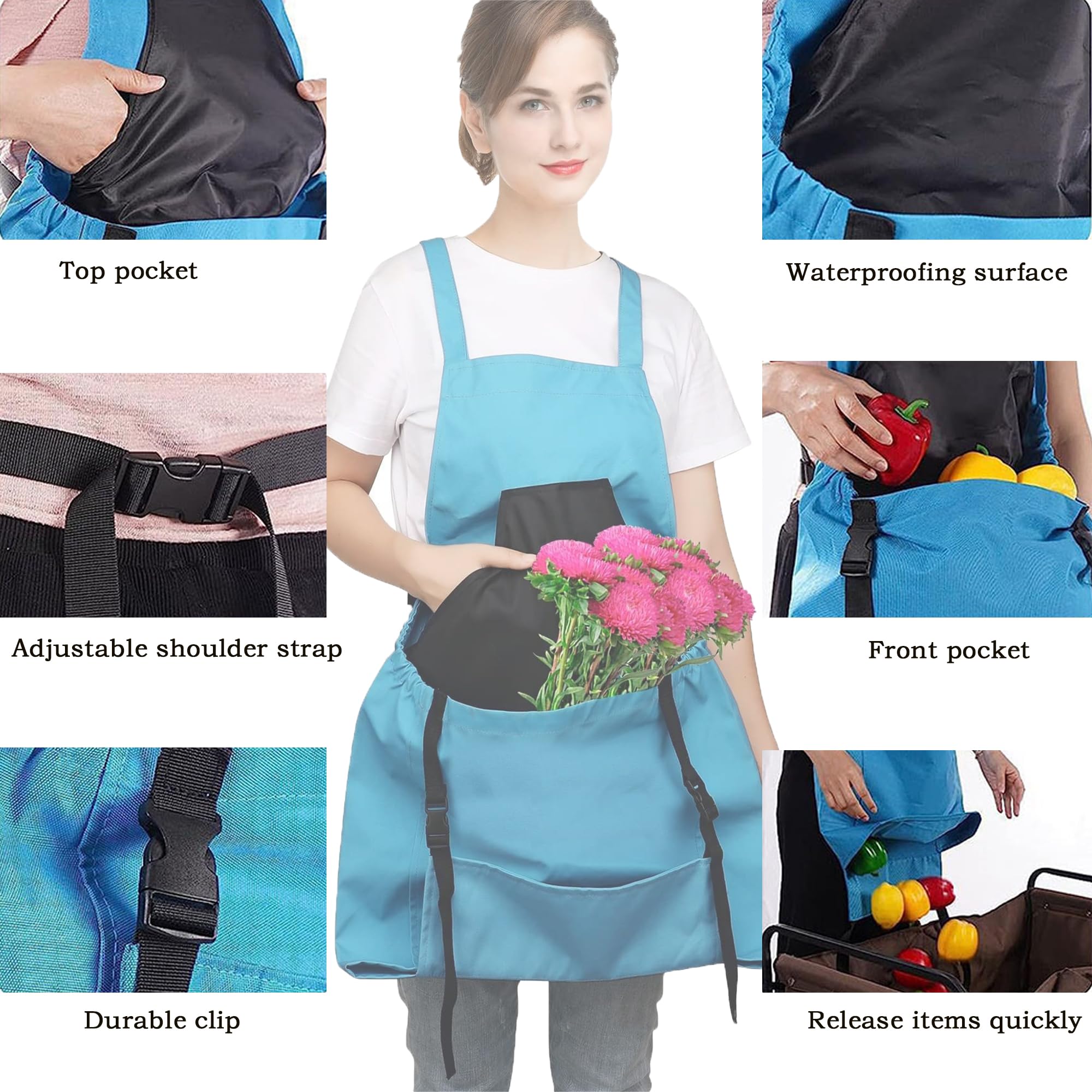 Bolsa De Recogida De Frutas Del Delantal, Azul Delantal De Jardinería, Bolsillo De Liberación Rápida Para Huerto y, Bolsa Para Recoger Frutas, Verduras, Bayas, Bolsa Para Recoger Jardín