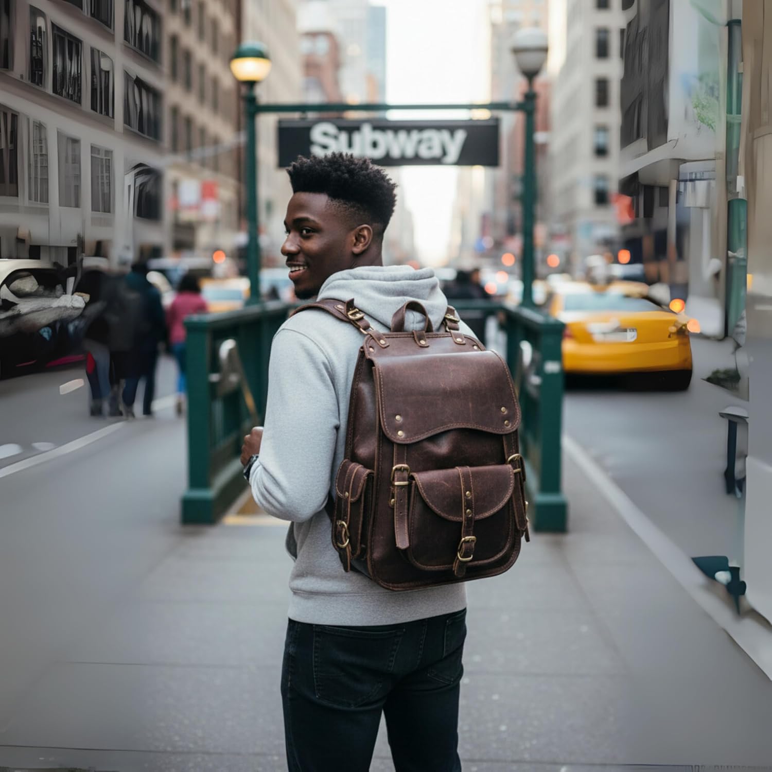 Handmade World Vintage Full Grain 20 Inch Leather Laptop LARGE Backpack Casual Bookbag Daypack Travel Rucksack (Brown) - Image 3